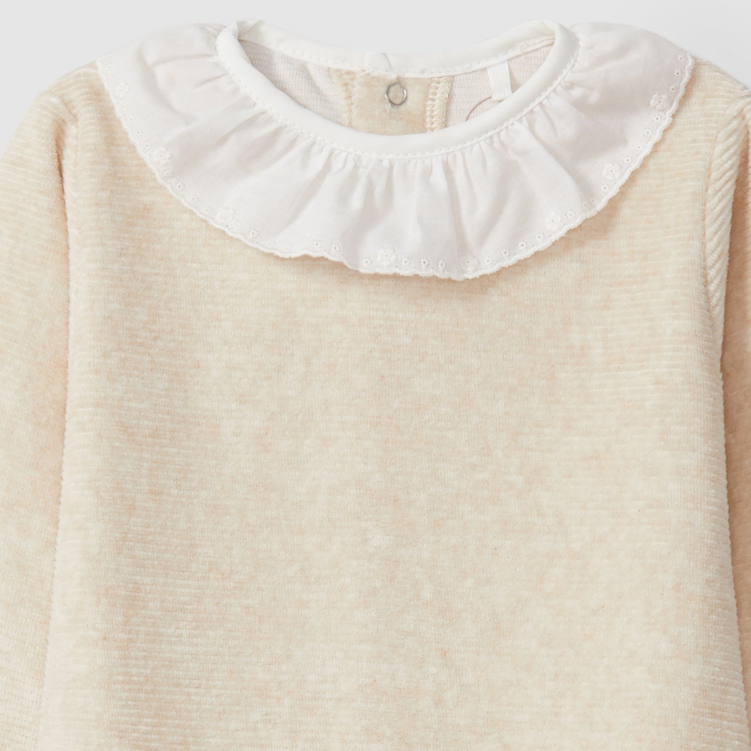 Beige Frill Collar Velour Babygrow