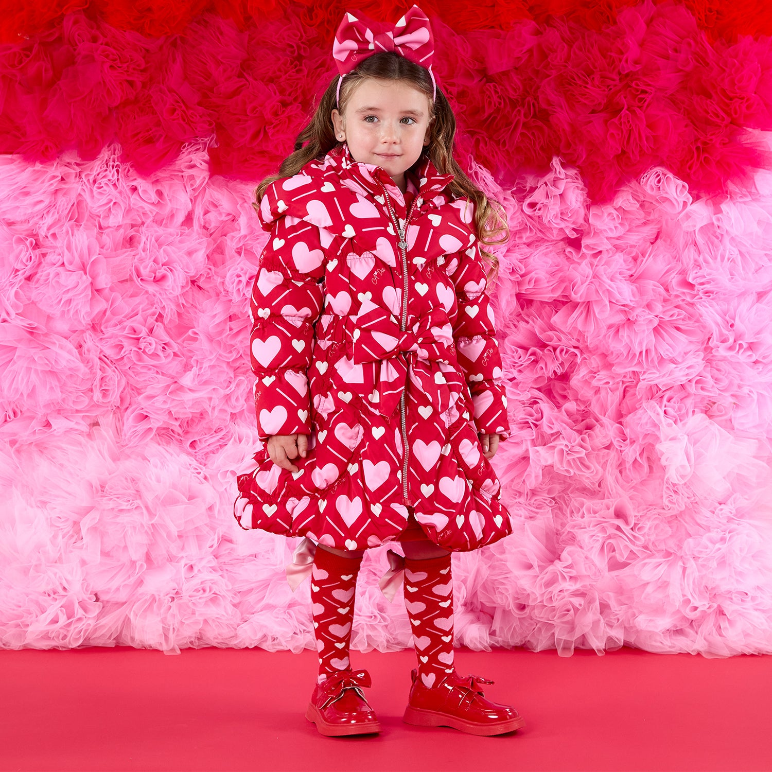 Heart Print Bow Coat