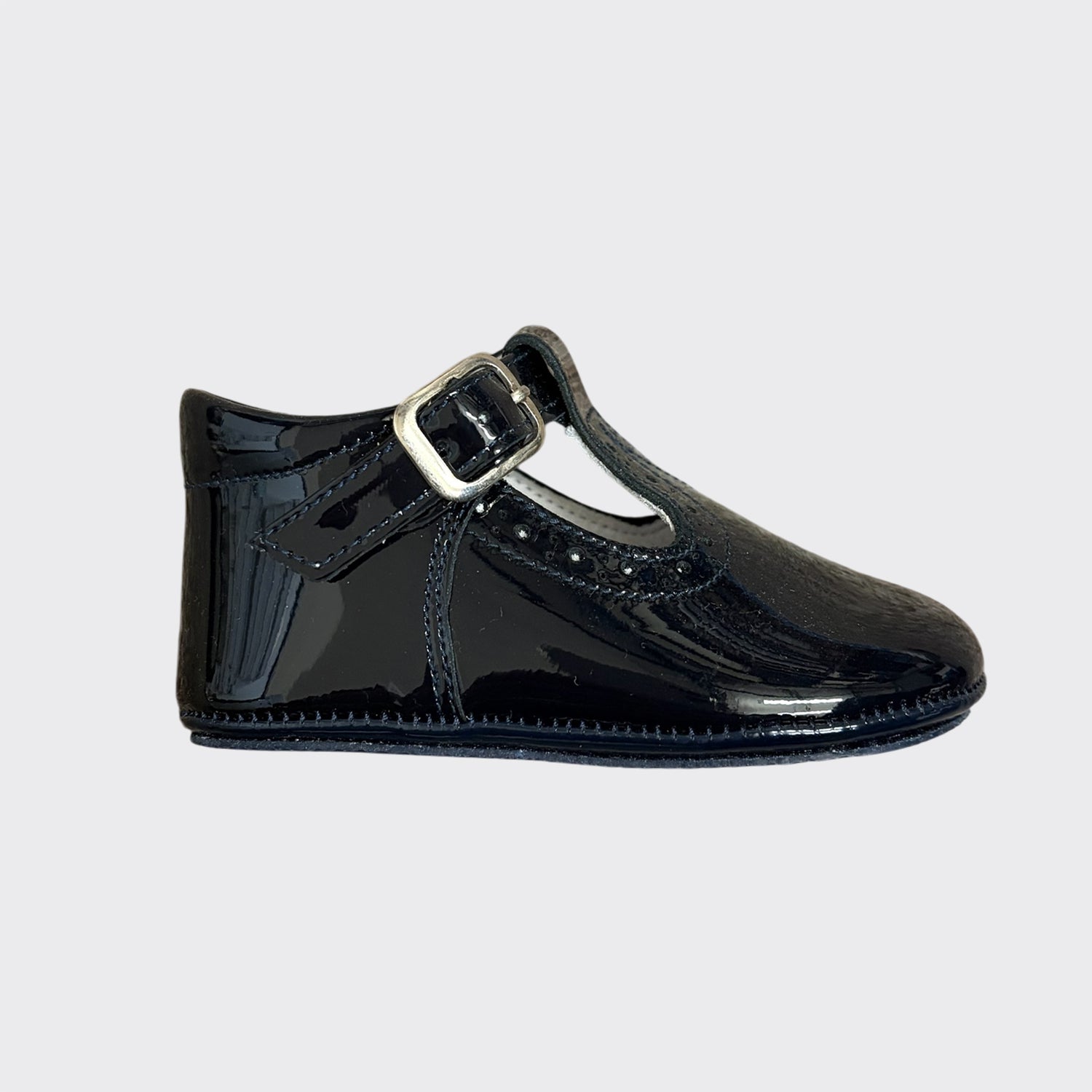 Navy Patent Leather Brogue T-Bar Pre-Walker