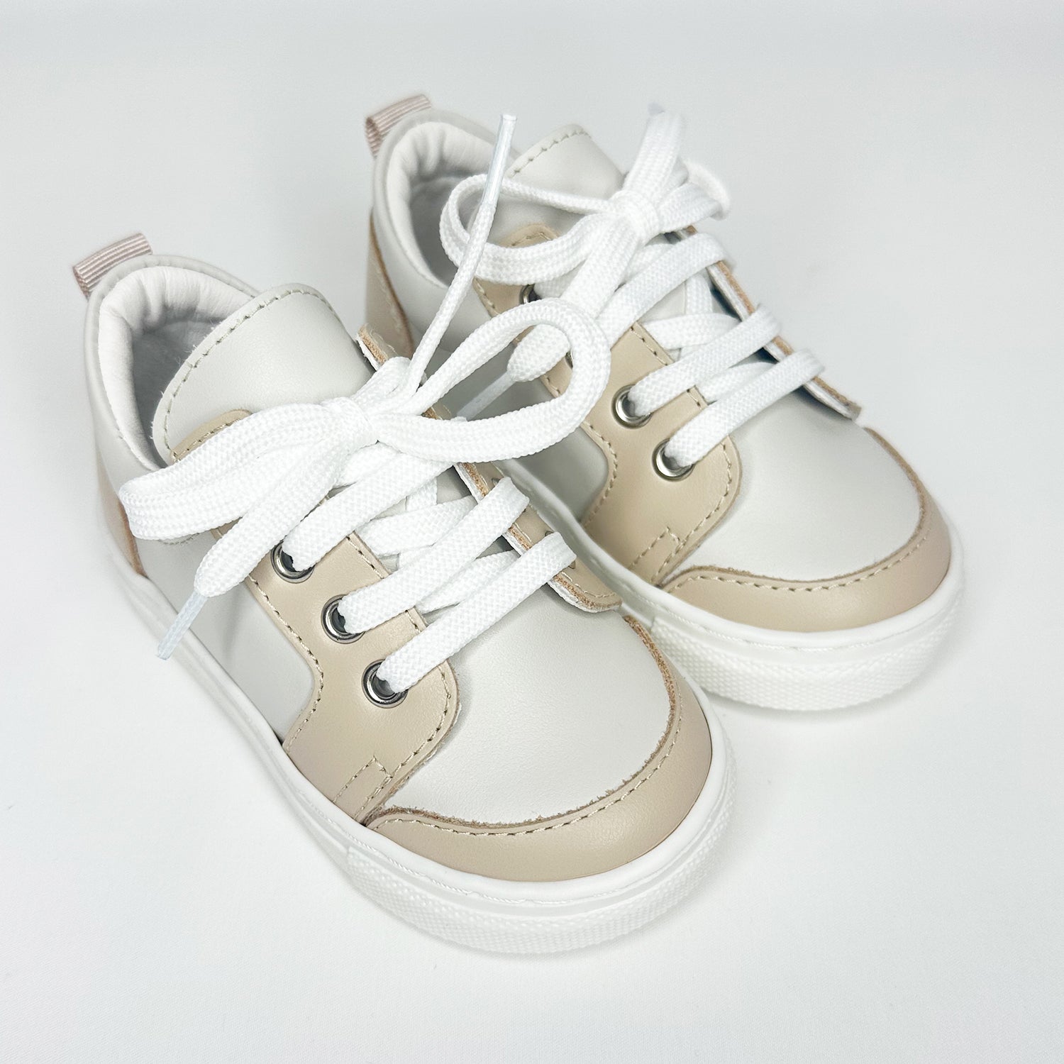 Nude & Beige Trim Leather Trainers