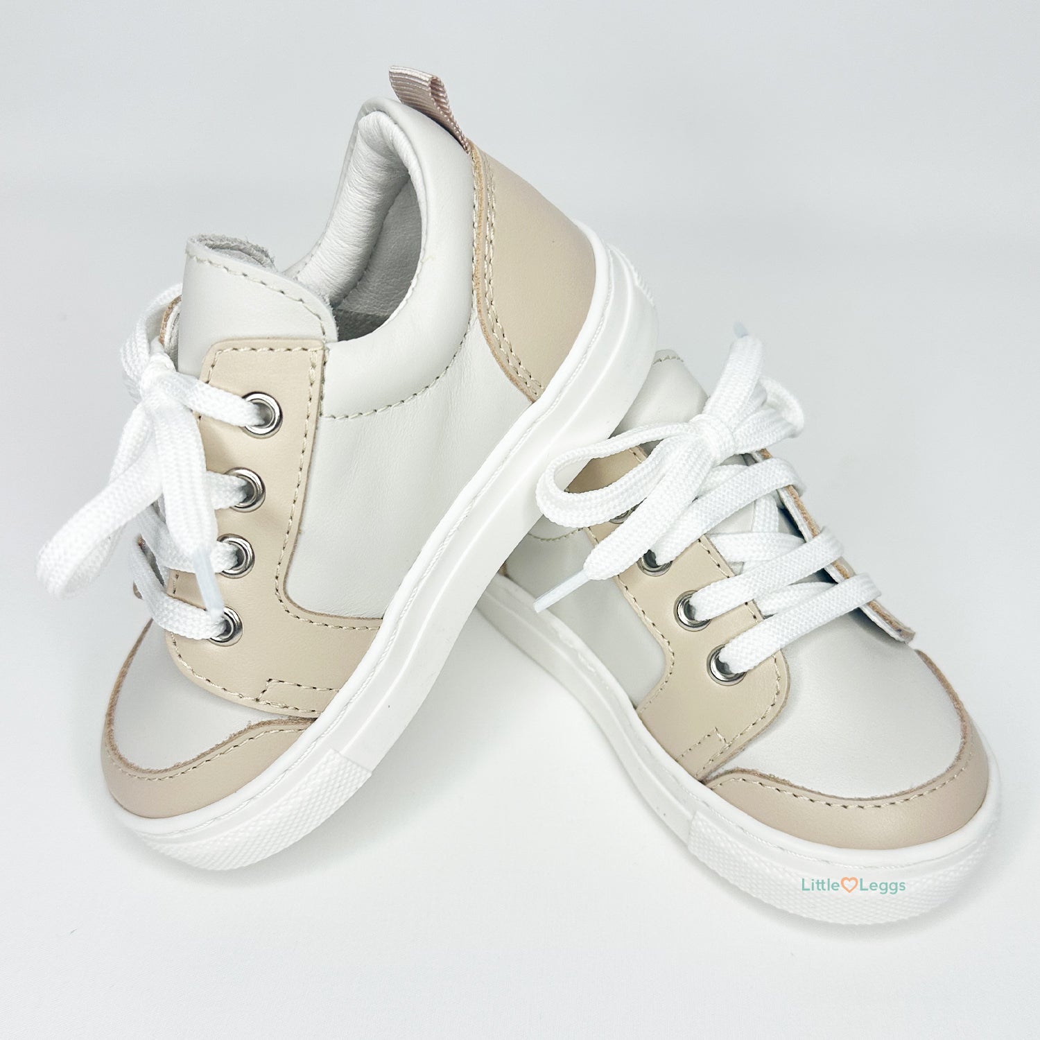 Nude & Beige Trim Leather Trainers