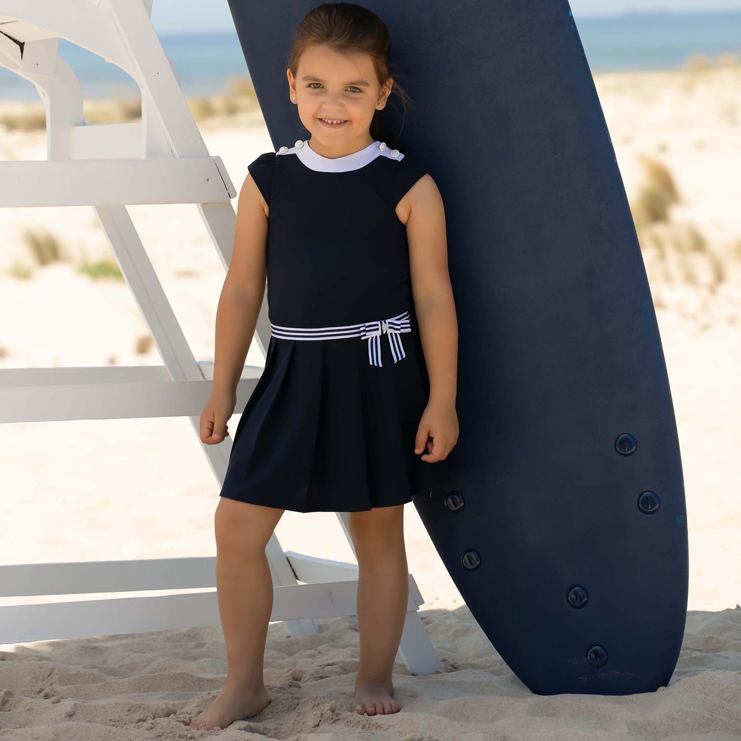 Navy And White Pleat Dress