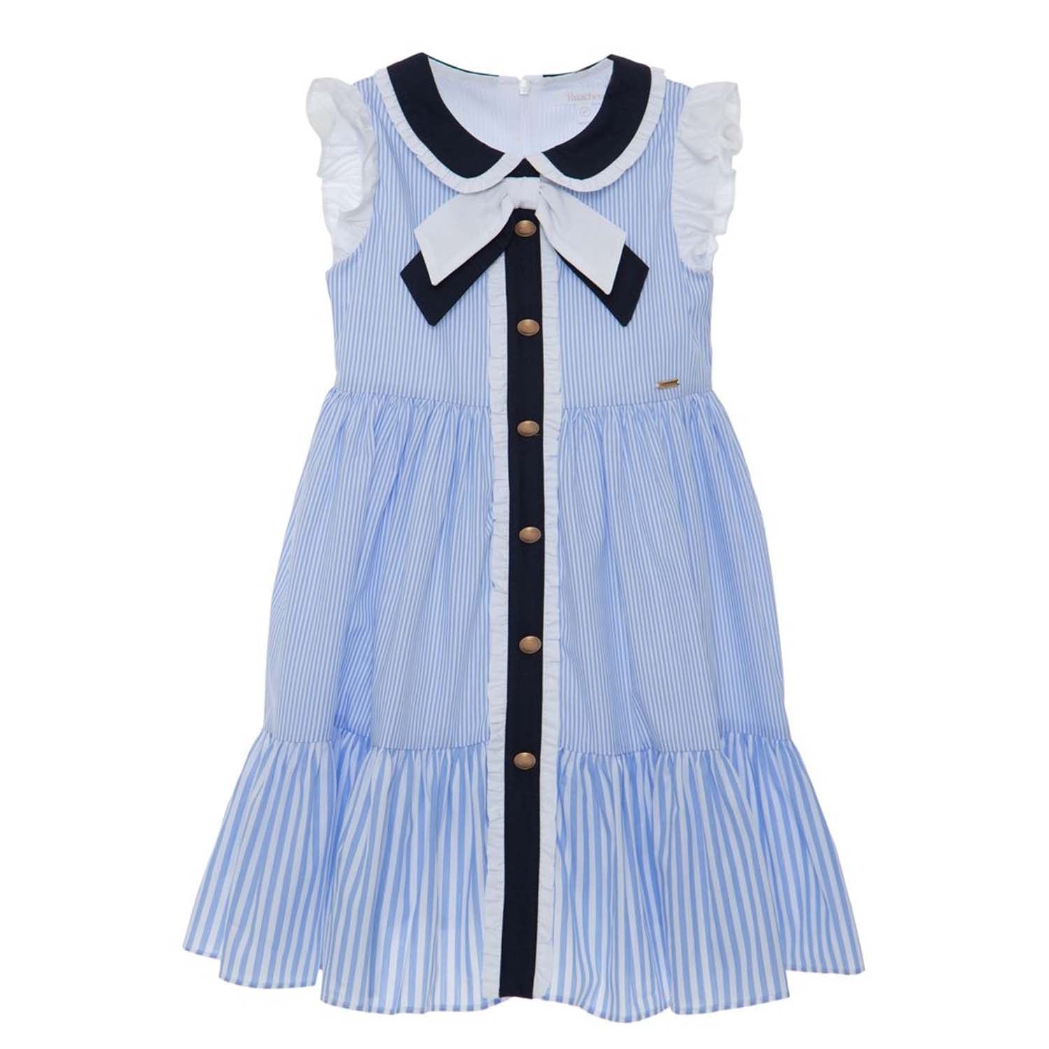 Pale Blue Stripe Trim Dress