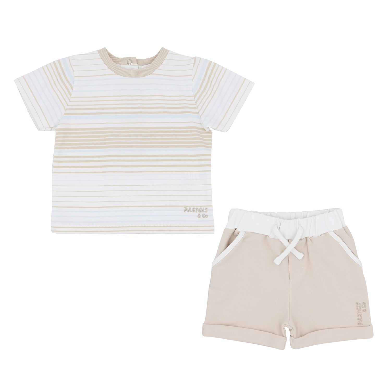 Blue and Beige Stripe Short Set