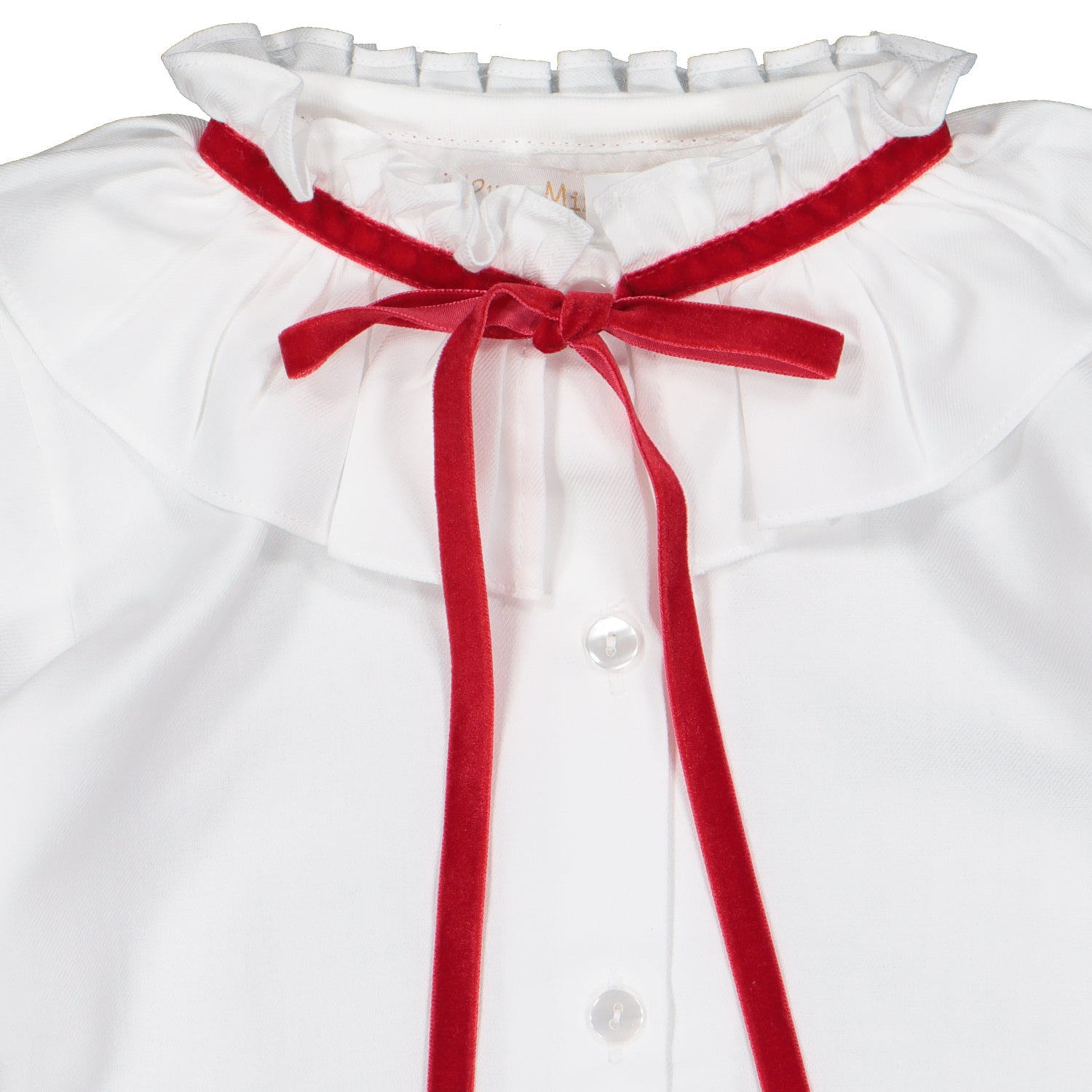 White Frill Velvet Trim Blouse