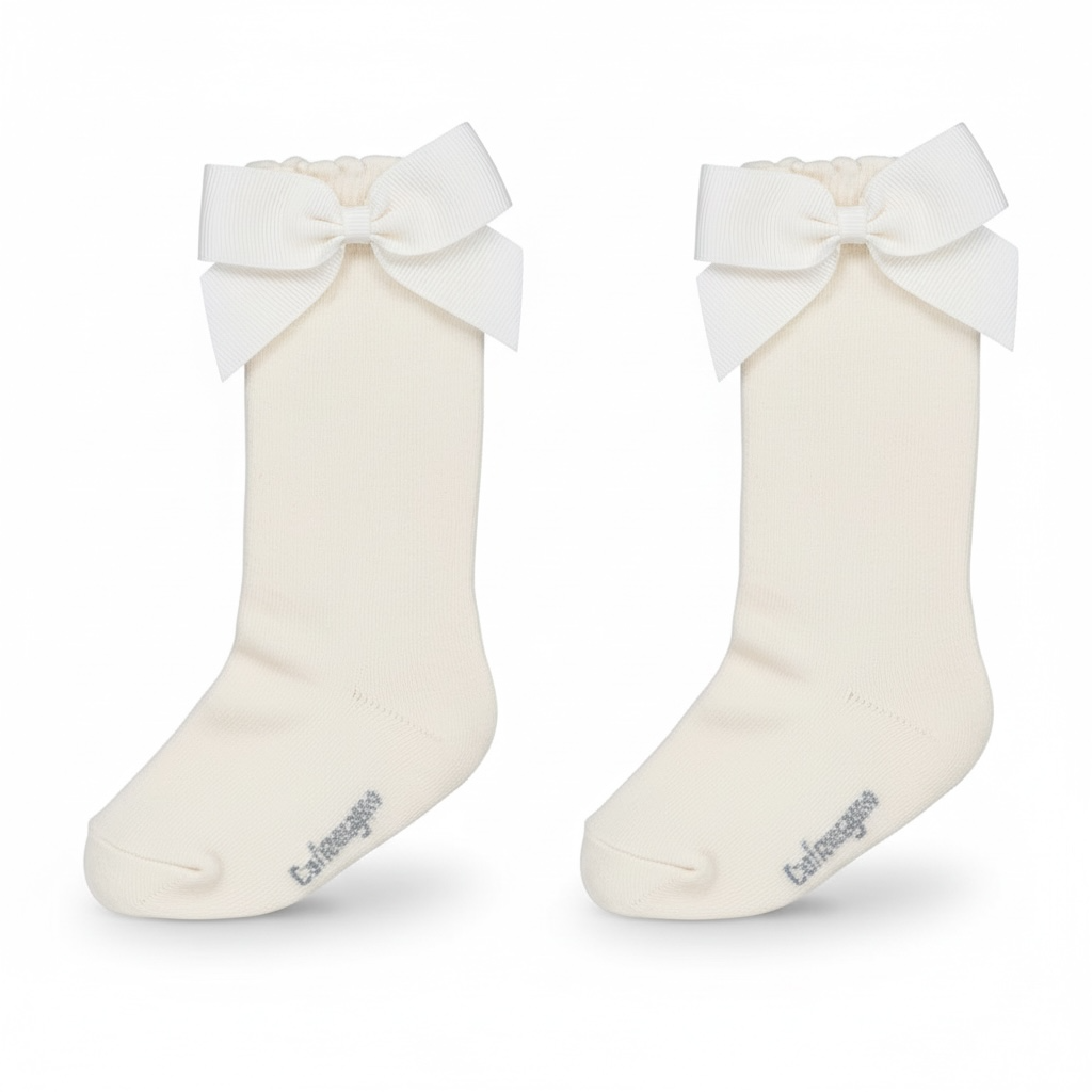 Ivory Bow Knee High Socks