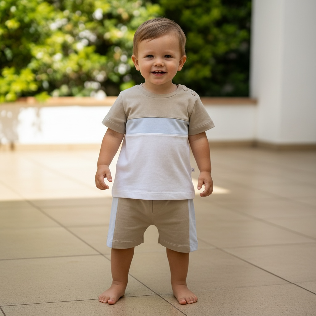 Beige & Sky Blue Short Set