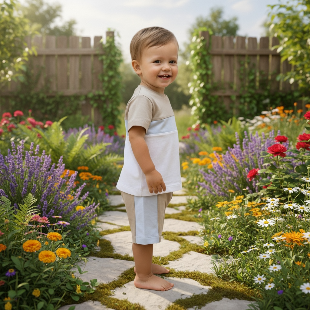 Beige & Sky Blue Short Set