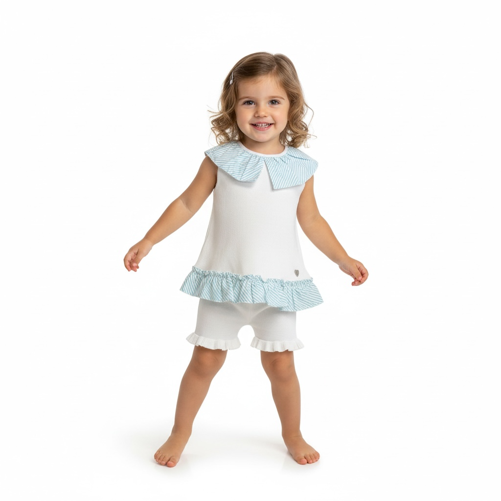 Turquoise Stripe Frill Short Set