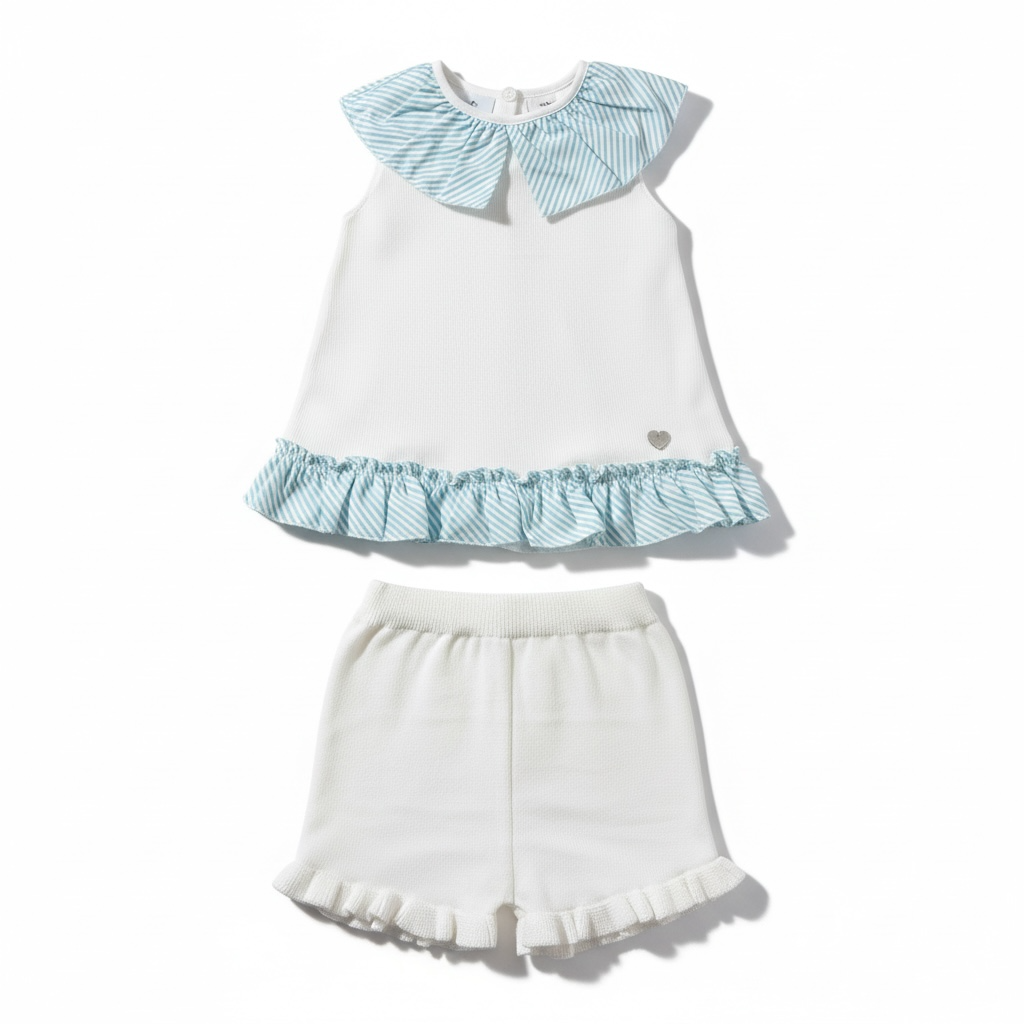 Turquoise Stripe Frill Short Set