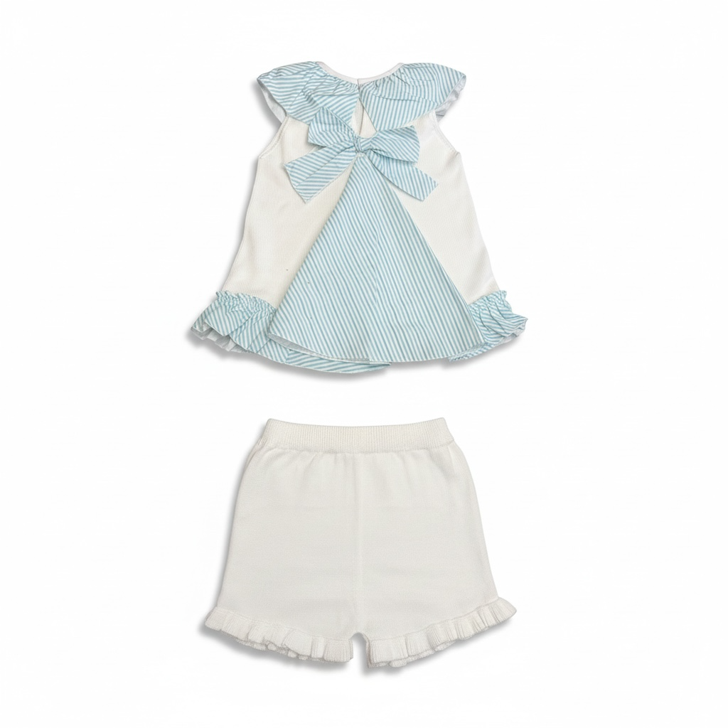 Turquoise Stripe Frill Short Set