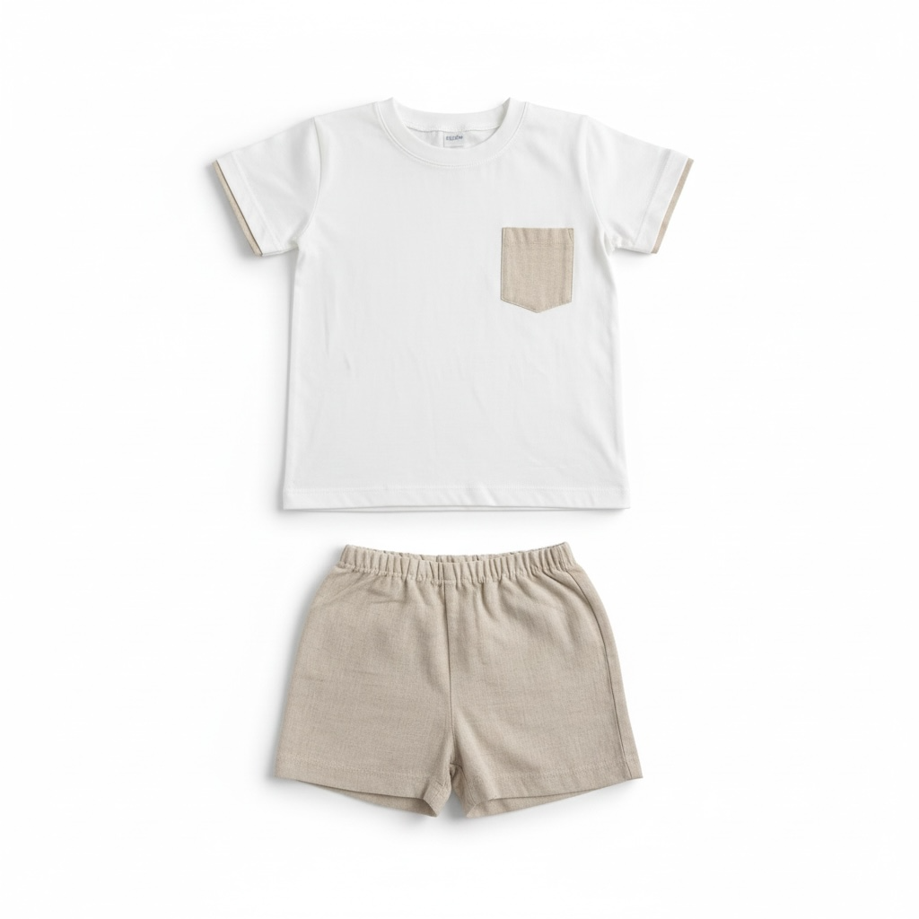 Ivory & Beige T-Shirt & Short Set