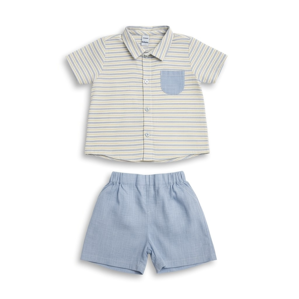 Blue Stripe Shirt & Short Set