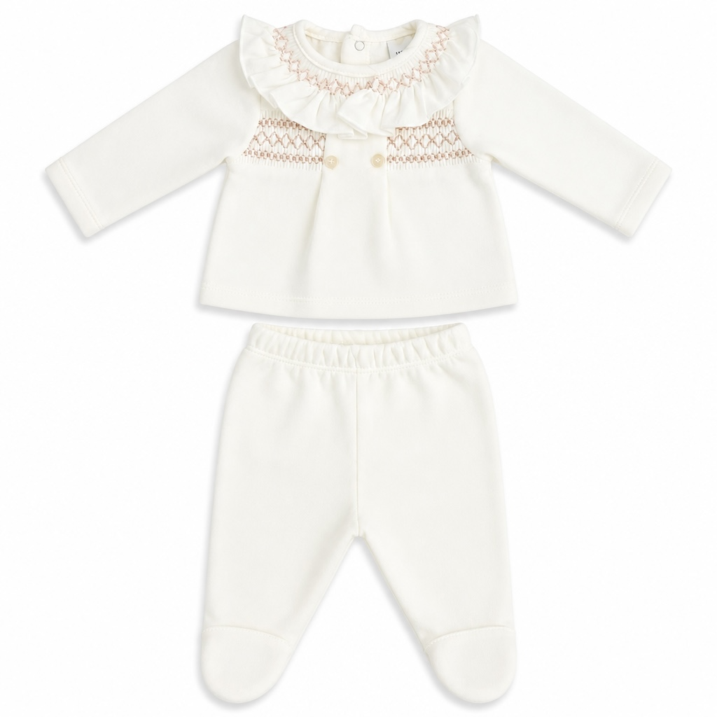 Ivory Velour Smocked Set