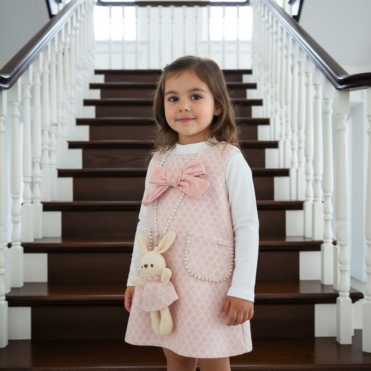 Pink Knit Pinafore Dress With Matching Doll