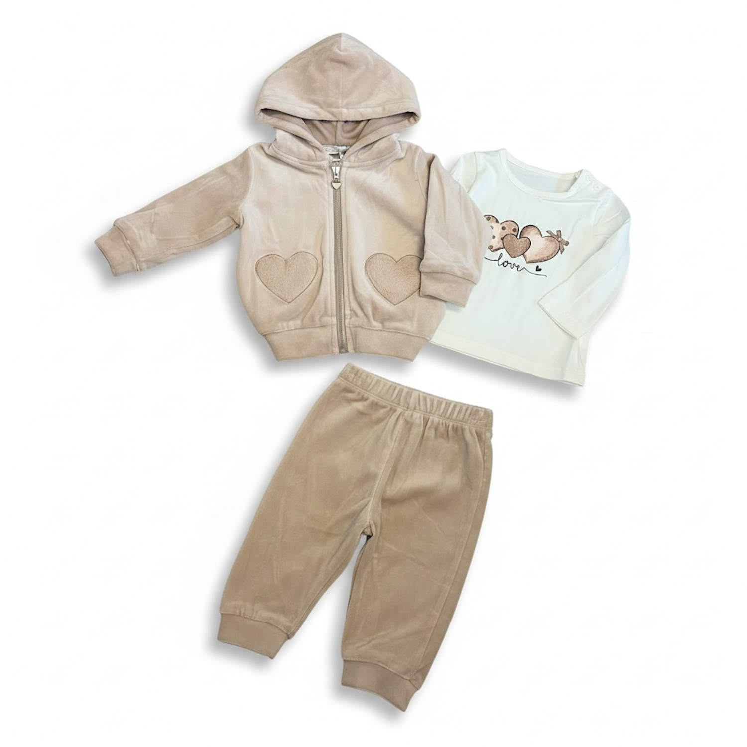 Girls Beige Velour 3 Piece Tracksuit