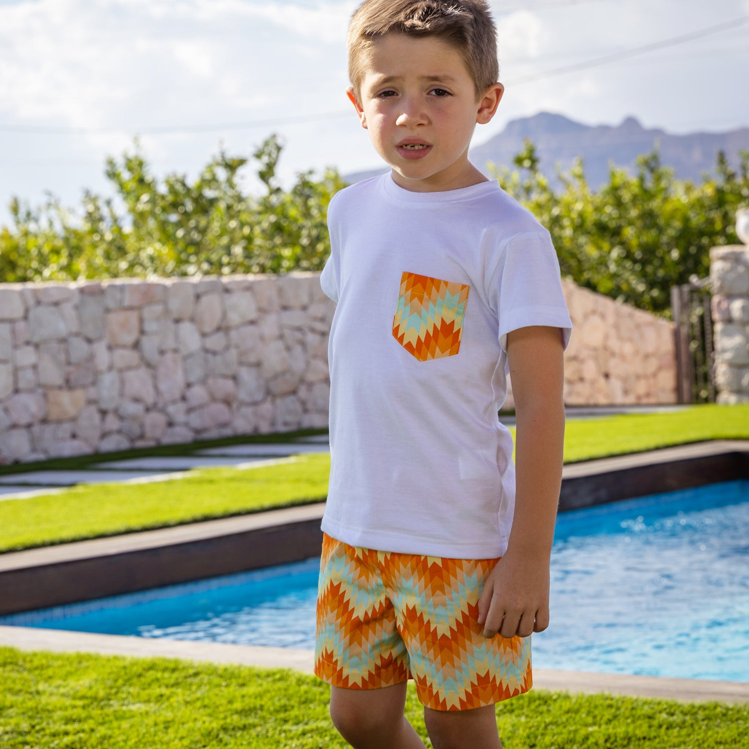 Orange Abstract T-Shirt & Swimshorts