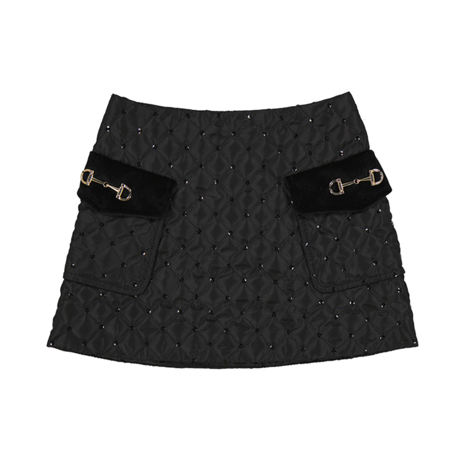Black Quilted Sequin Skirt
