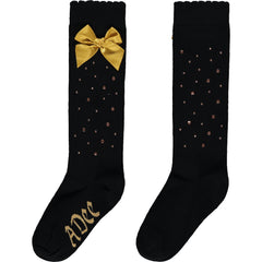 Black with Gold Bow Knee High Socks