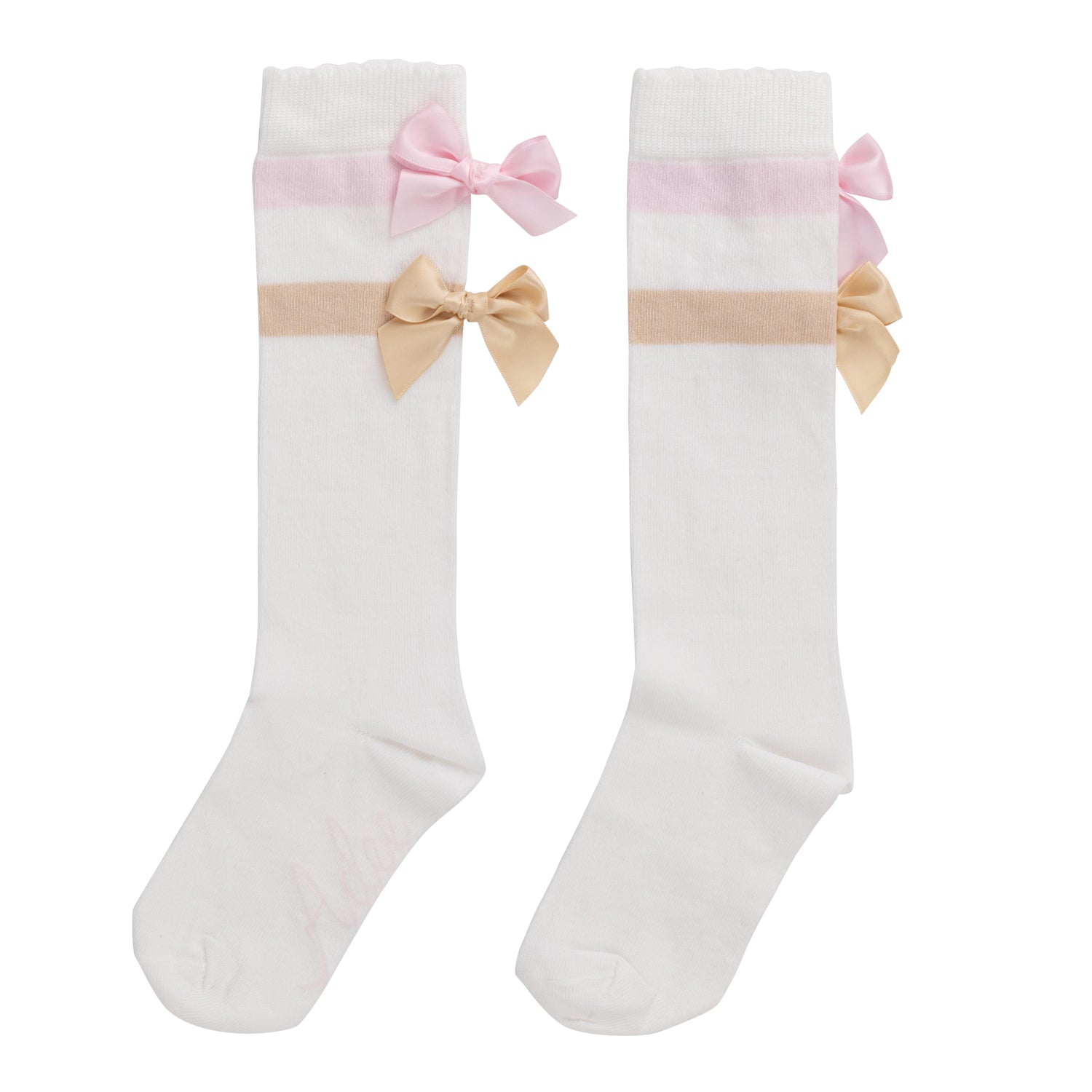 White Bow Knee High Socks