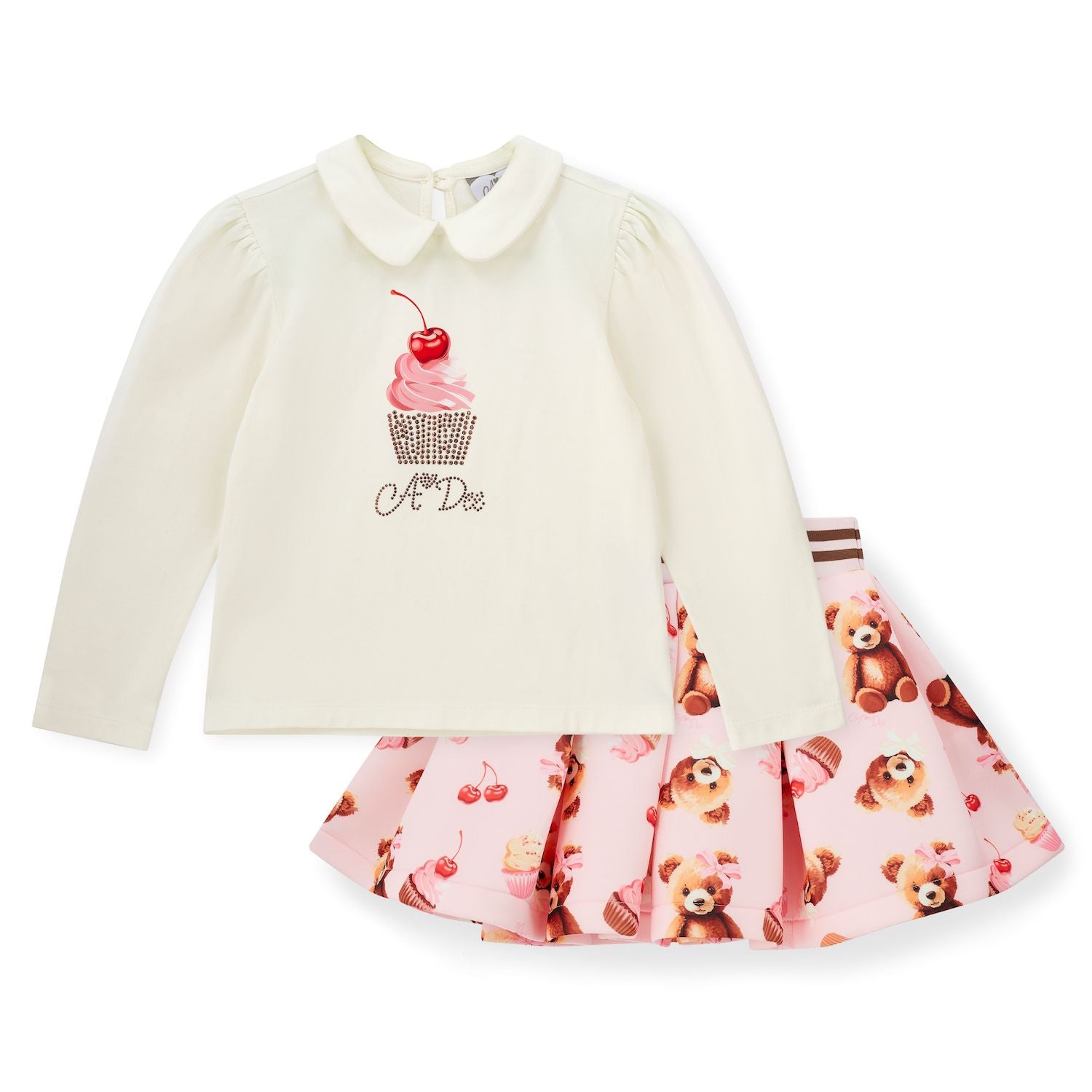 Pink Bear Print Skirt Set