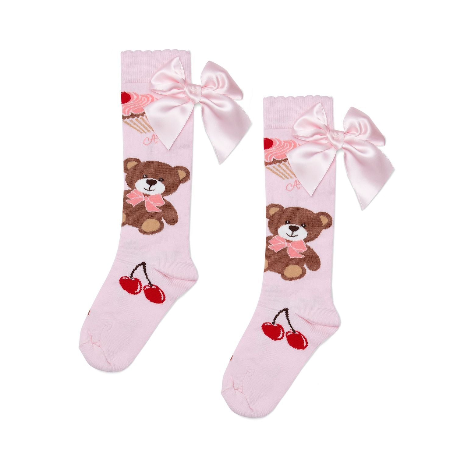 Pink Bear Print Knee High Socks