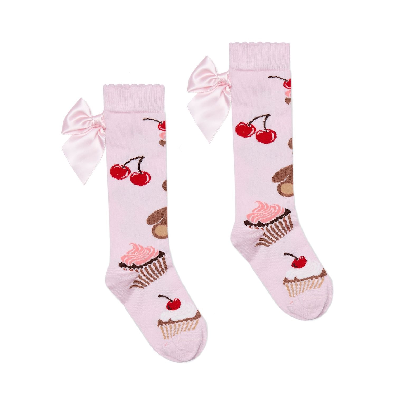 Pink Bear Print Knee High Socks