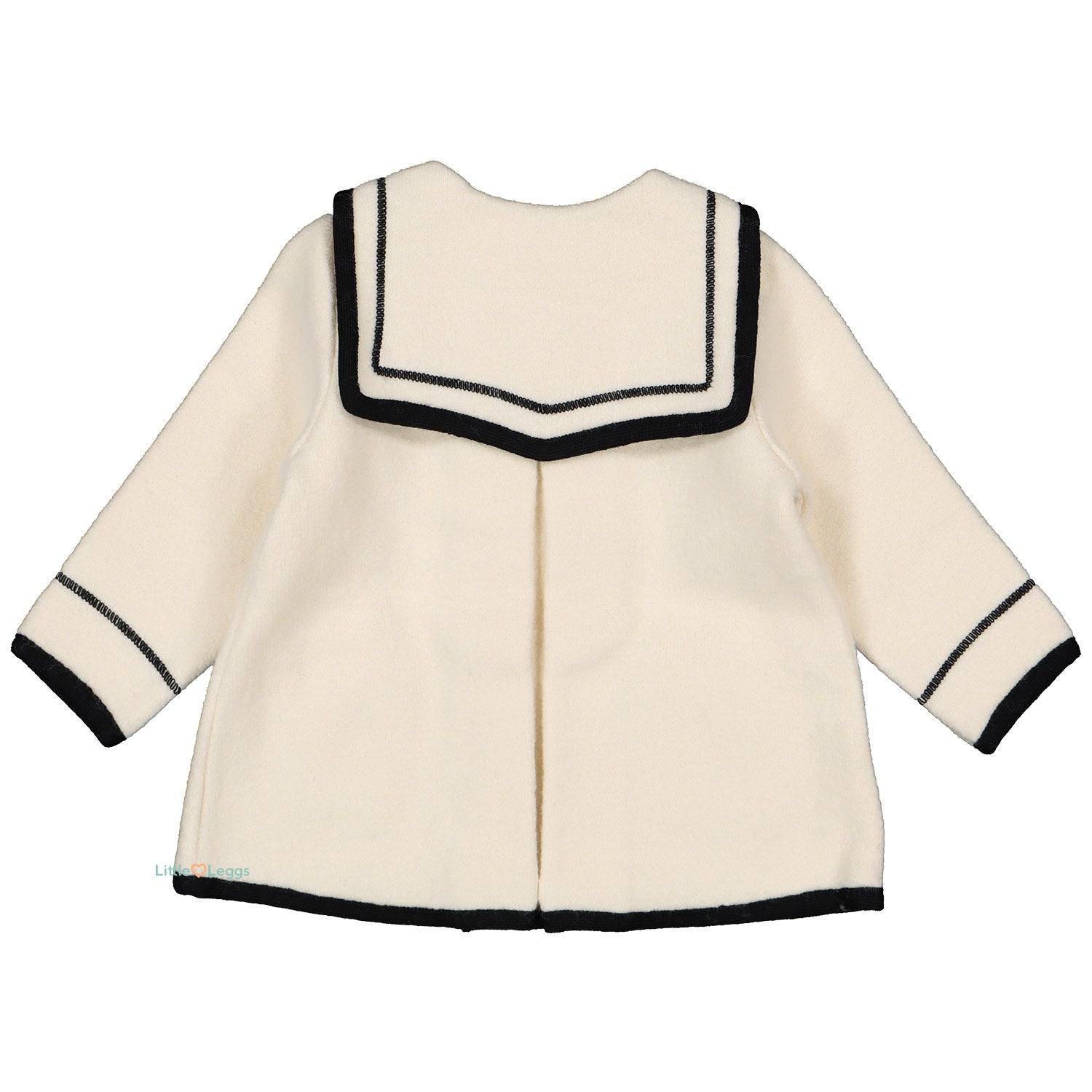 Girls Ivory & Black Trim Wool Coat