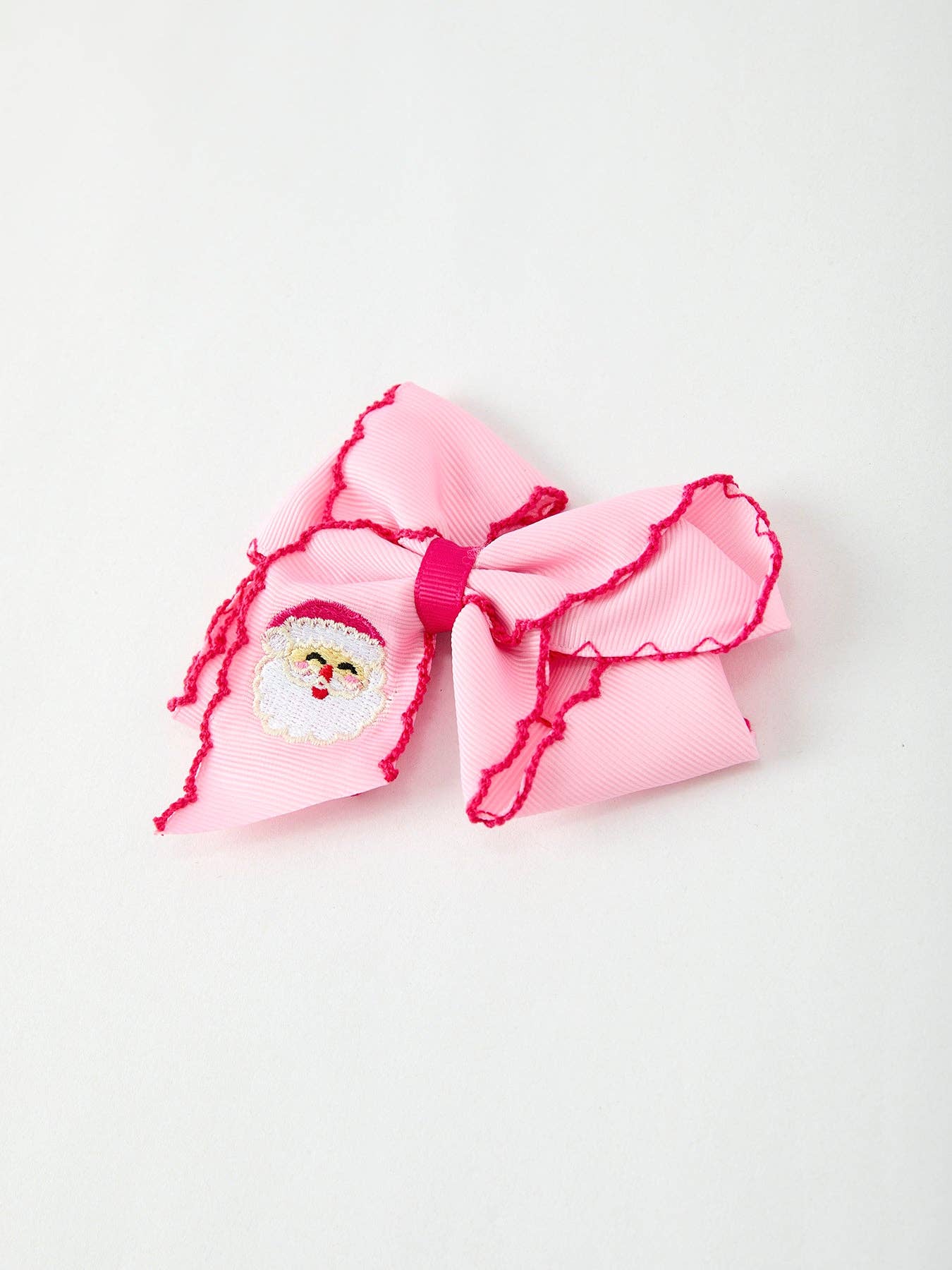 Christmas Santa Pink Bow 4.1 Inch Hairclip