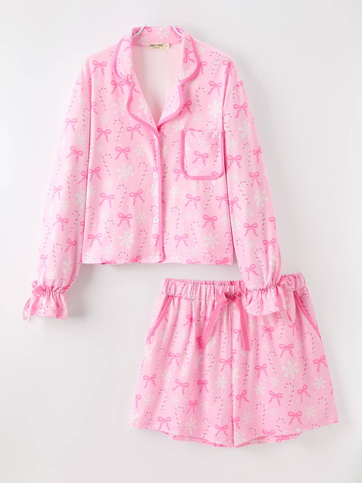 Mommy and Me Pink Christmas Candy Cane Print Pajama Set
