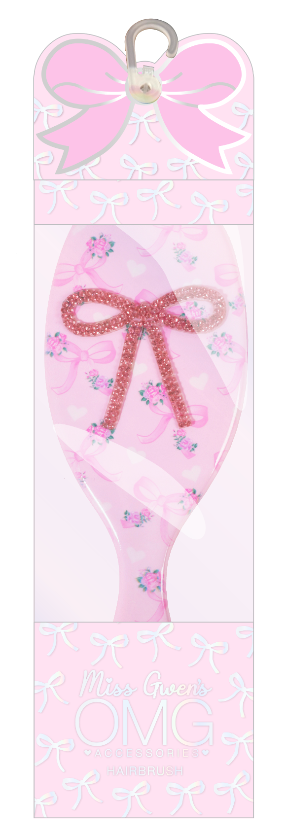 Pink Floral Bow Printed Hairbrush