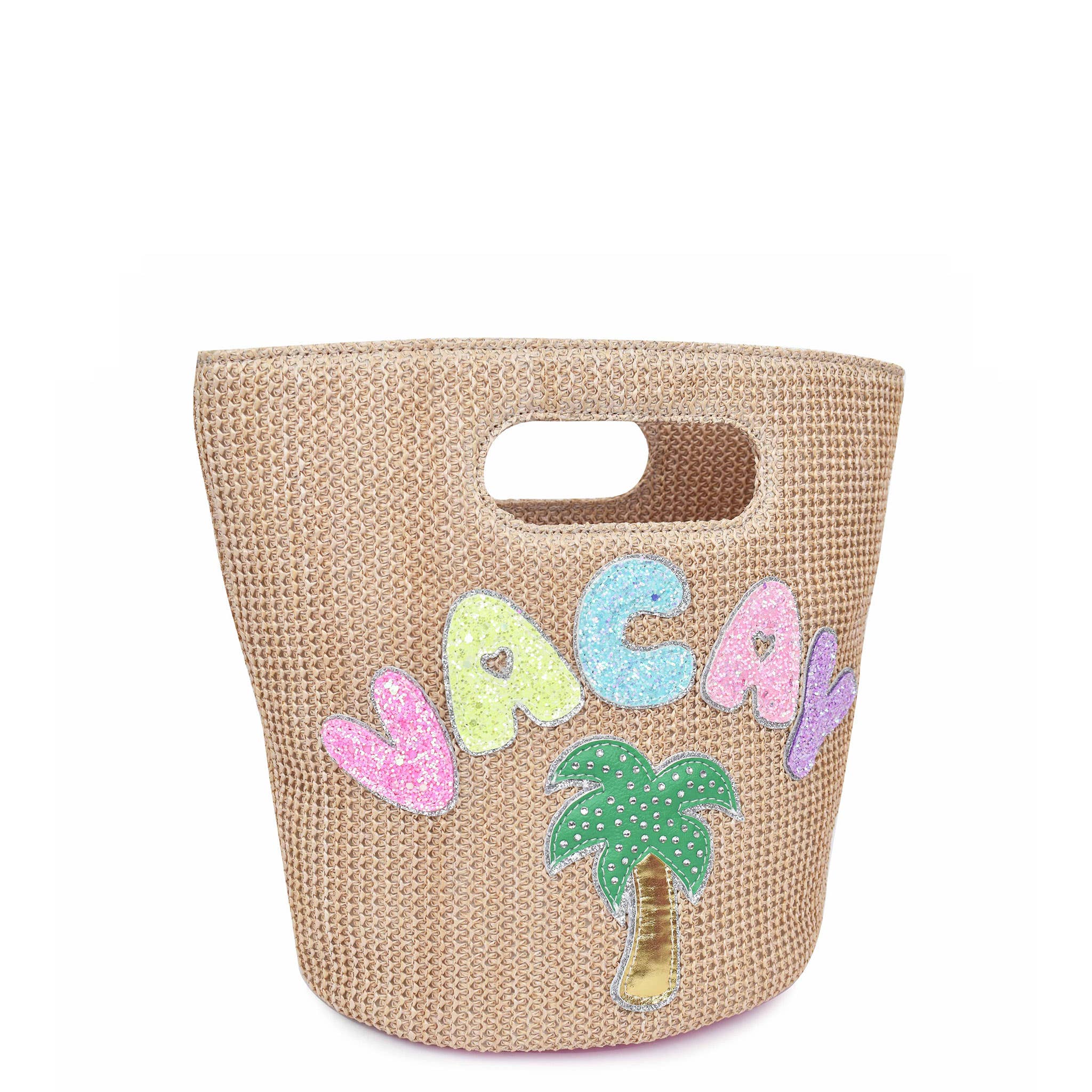 'Vacay' Patched Straw Top-Handle Mini Tote Bag