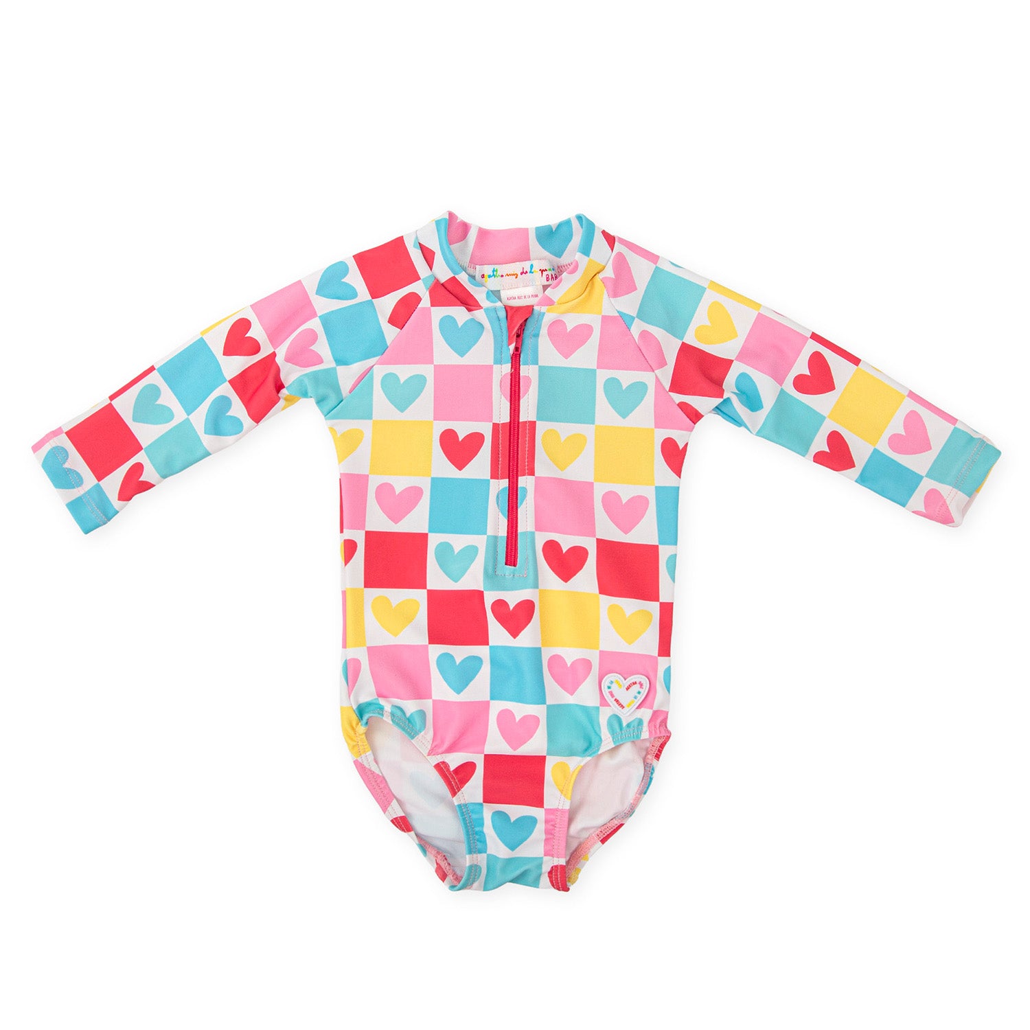 Pink Heart Long Sleeved Swimsuit