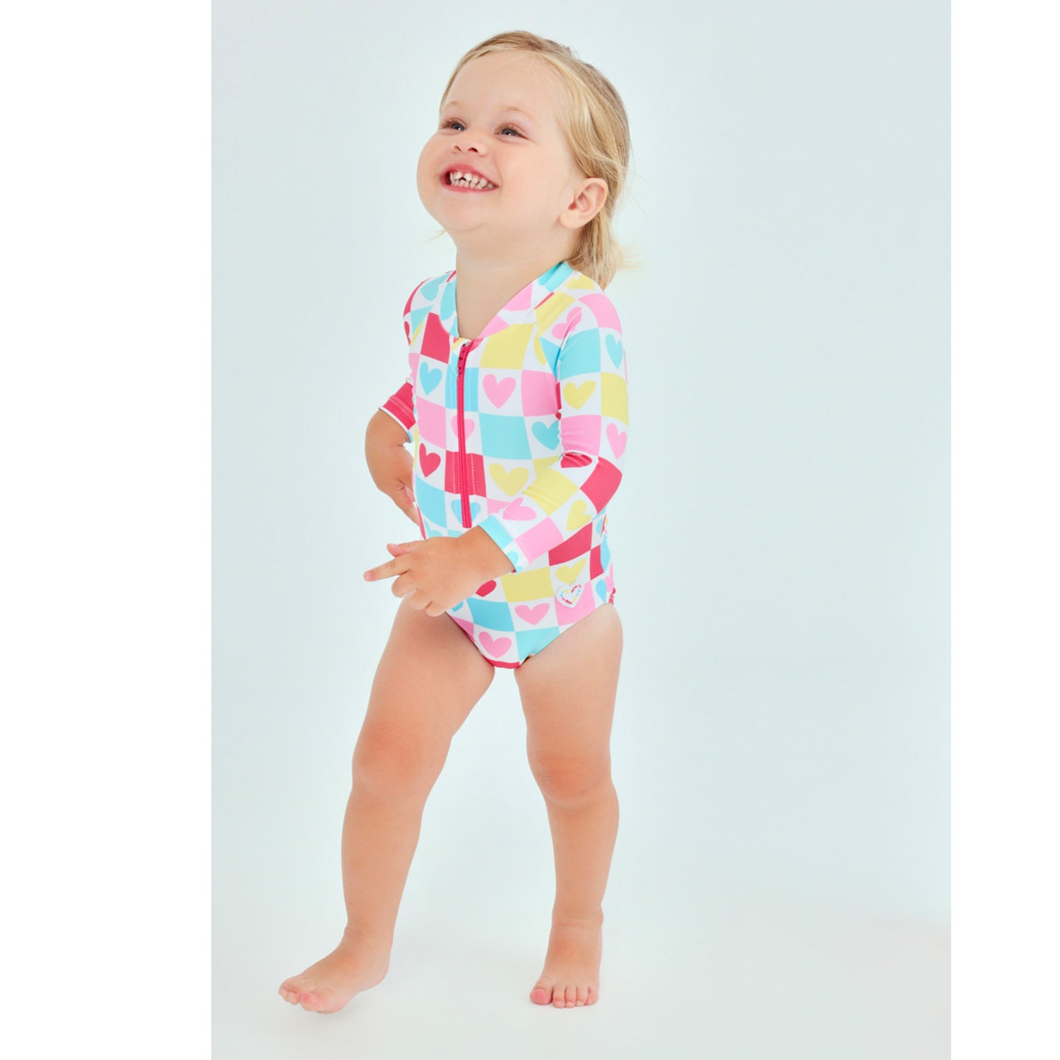 Pink Heart Long Sleeved Swimsuit