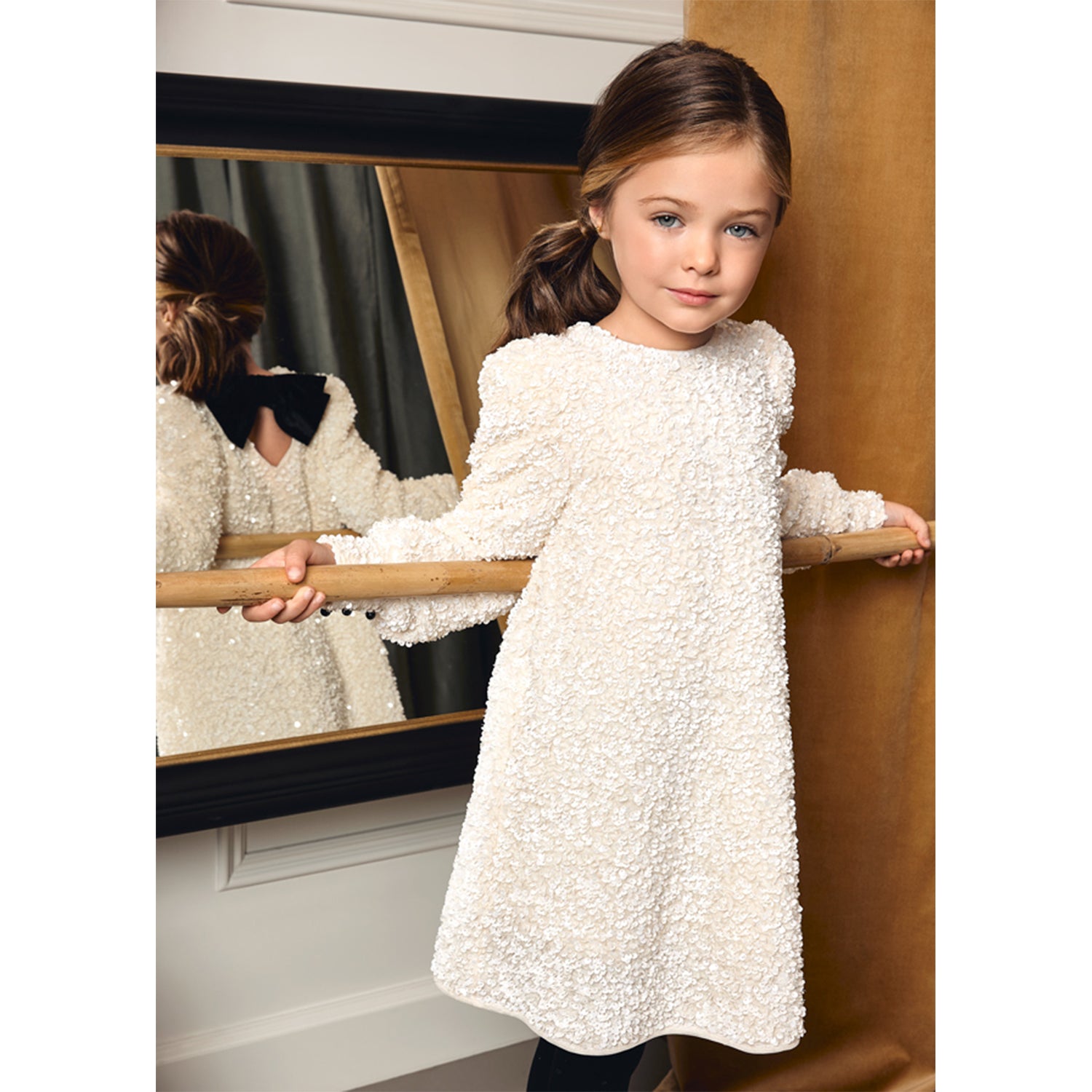 Cream Sequin Velvet Dress