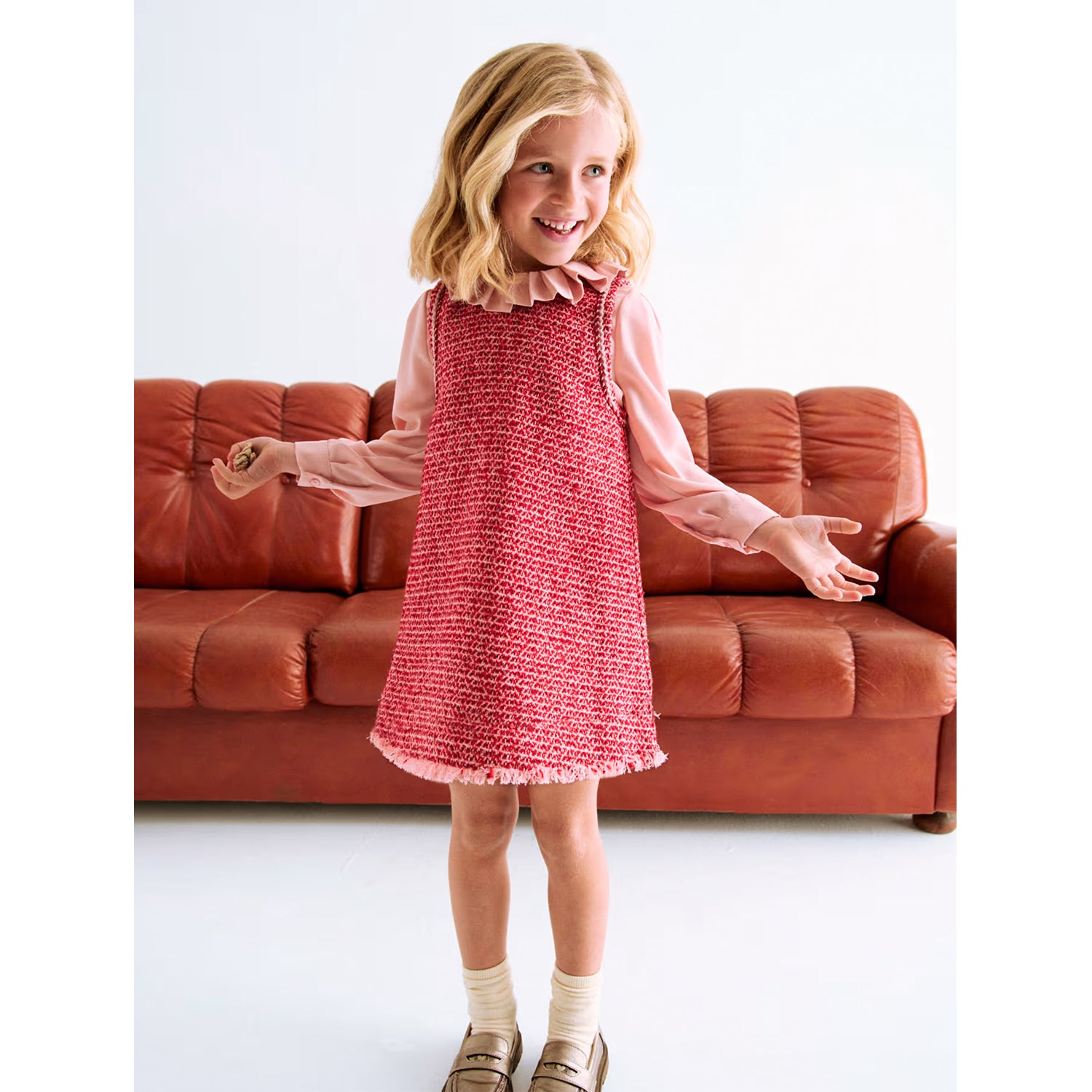 Pink & Red Tweed Dress