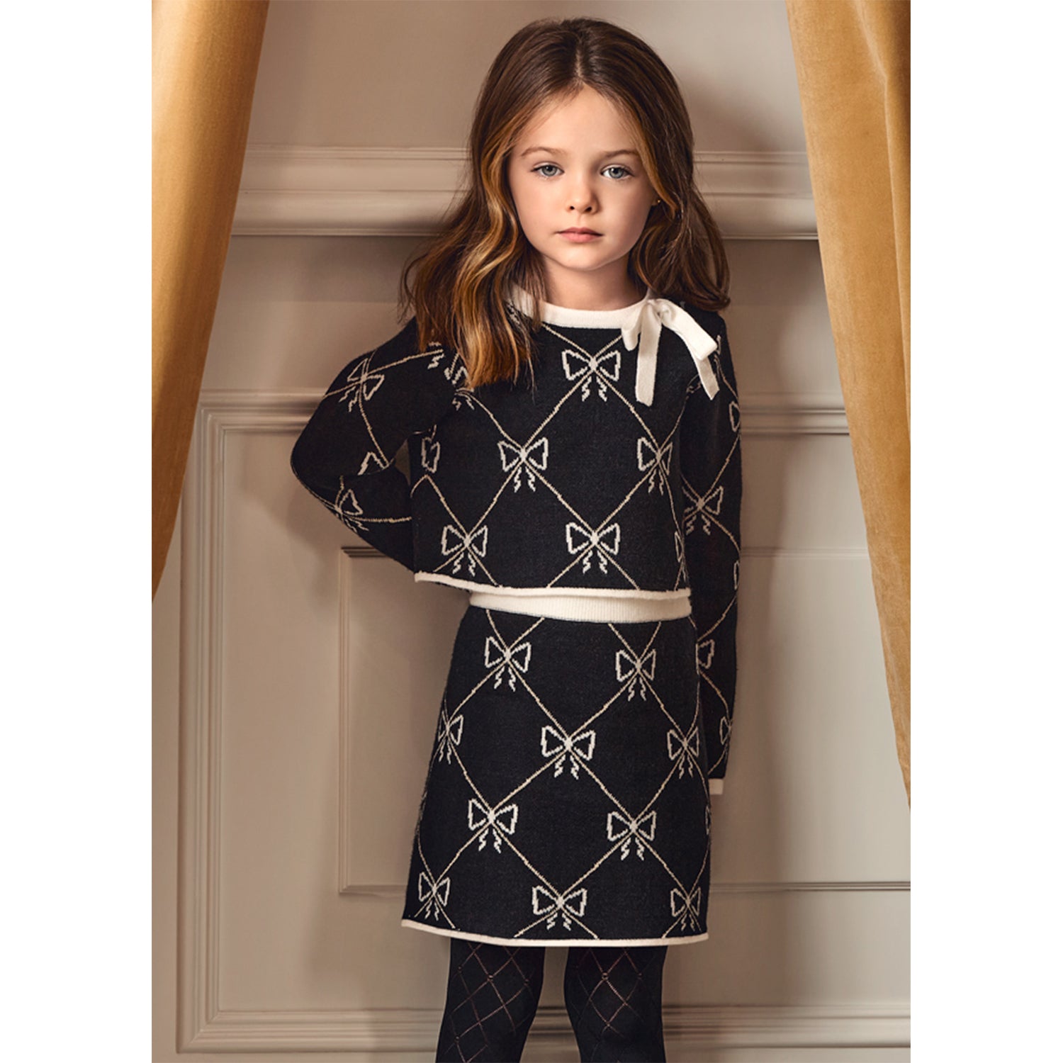 Black Bow Tricot Skirt Set