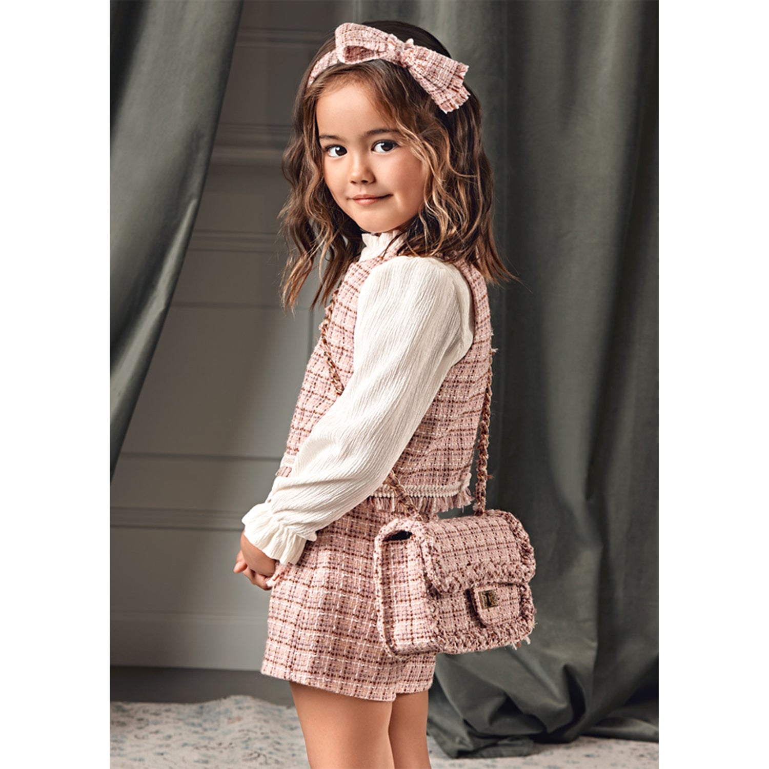 Pink Tweed Cross Body Handbag