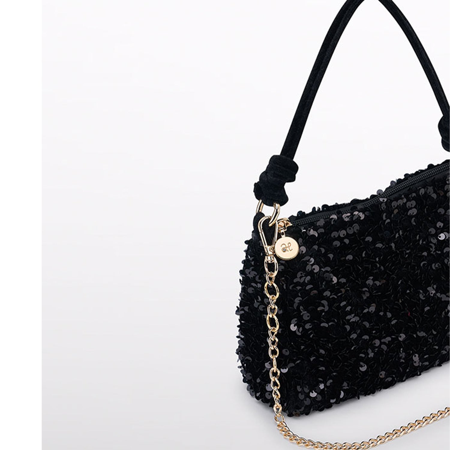 Black Velvet Sequin Cross Body Handbag