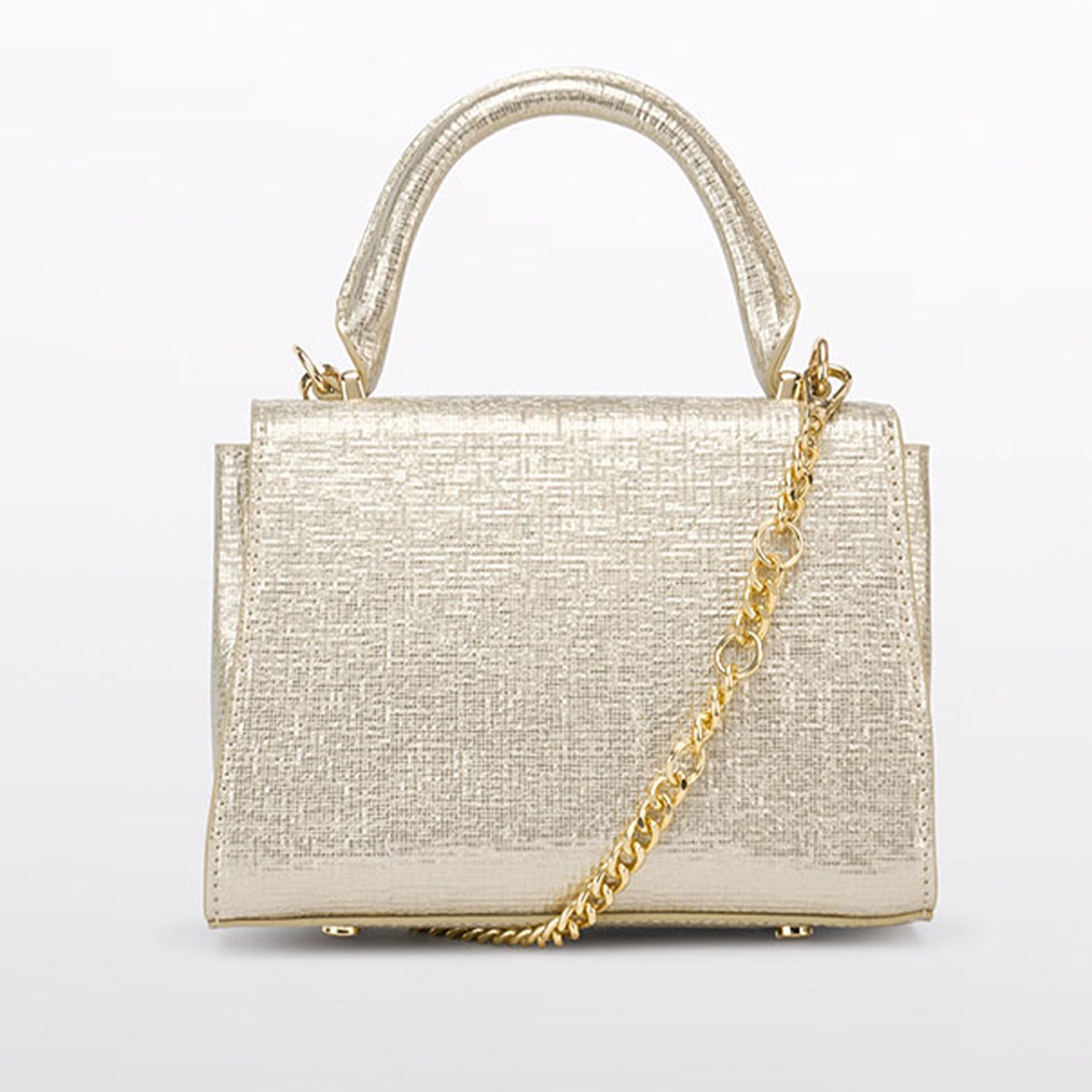 Gold Textured Faux Leather Handbag