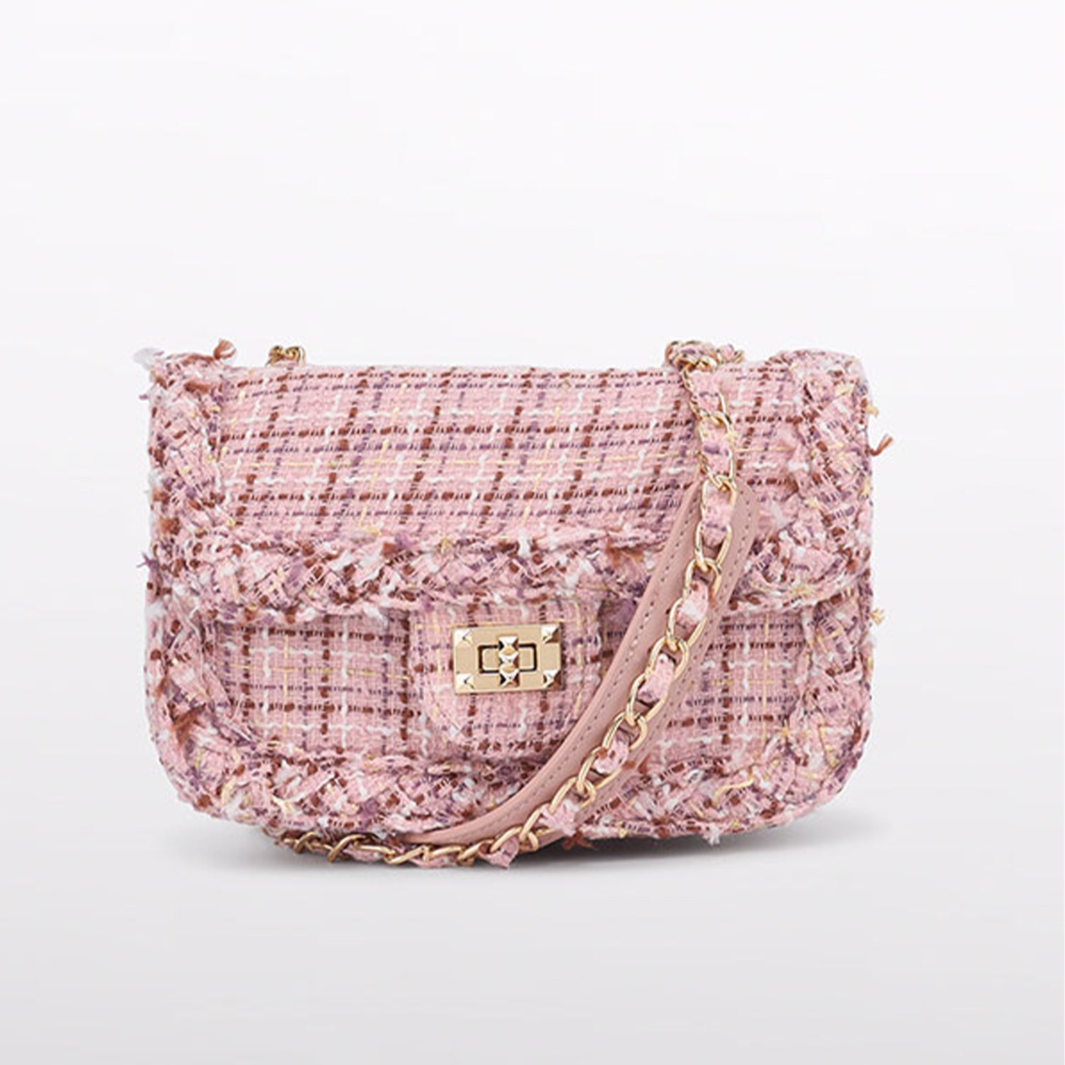 Pink Tweed Cross Body Handbag