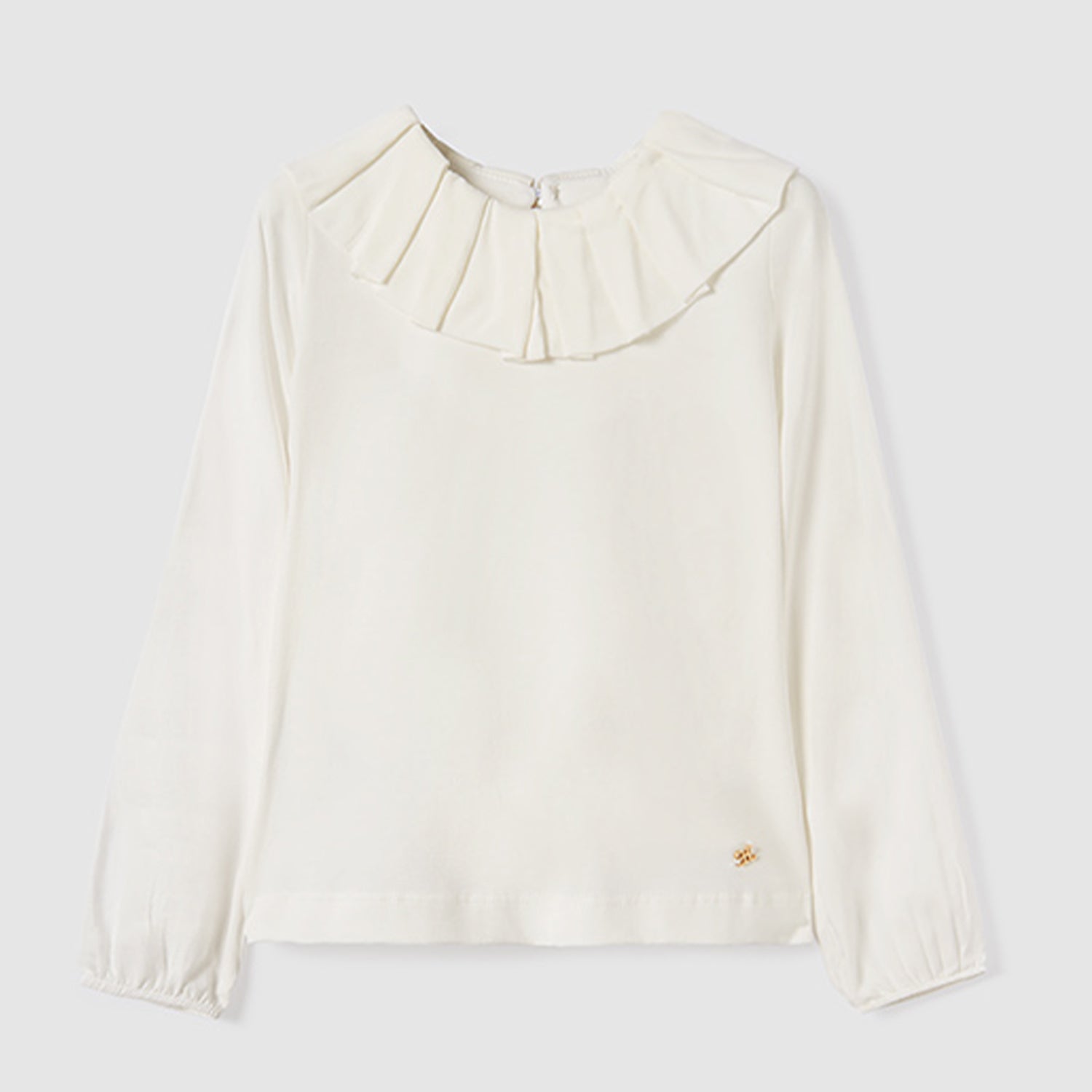 Ivory Long Sleeve T-Shirt Frill Collar