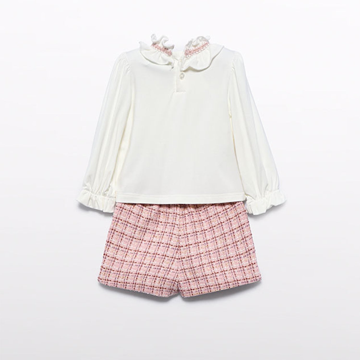Ivory Blouse & Pink Tweed Short Set