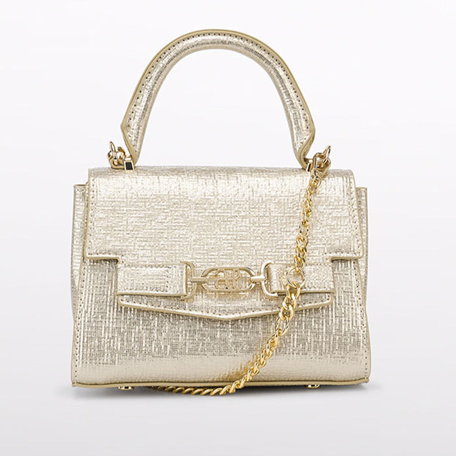 Gold Textured Faux Leather Handbag