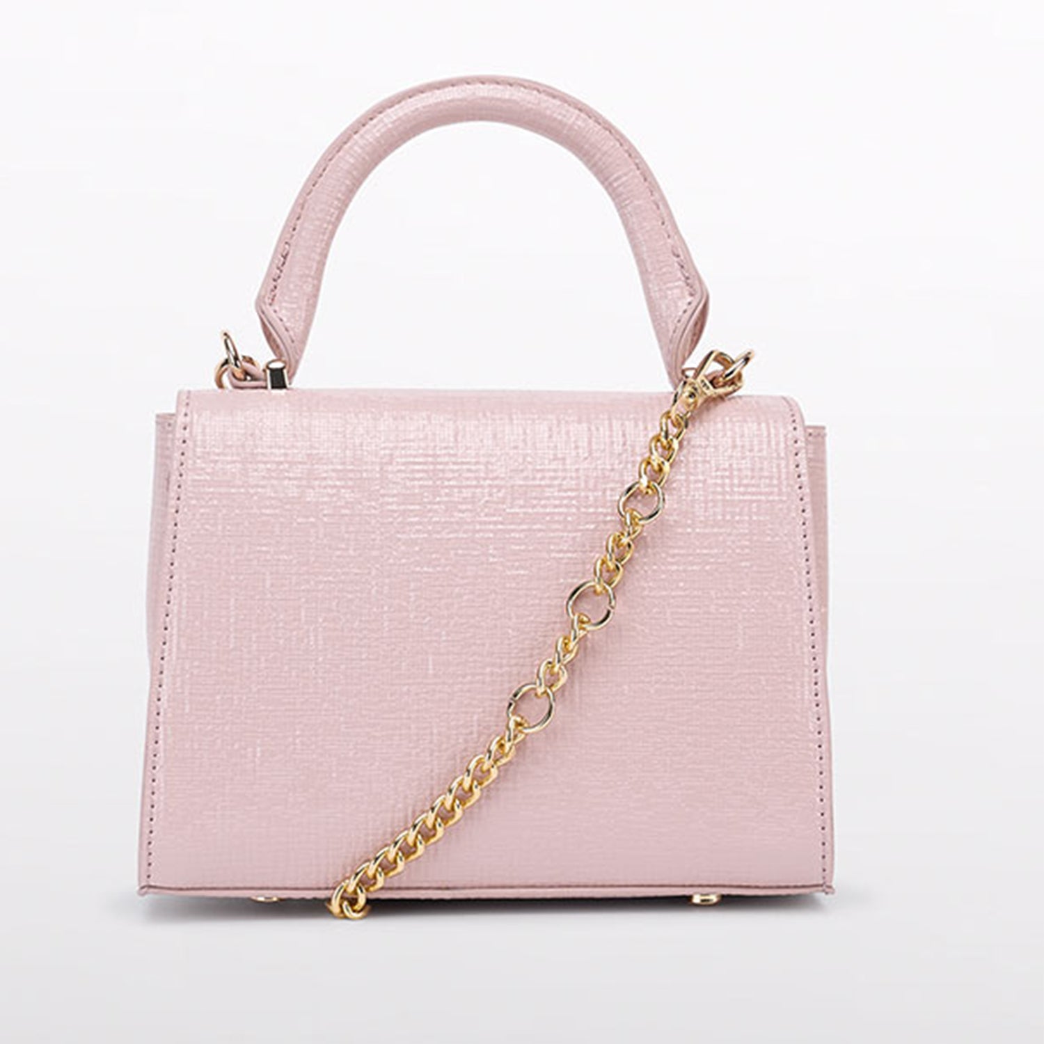 Pink Textured Faux Leather Handbag