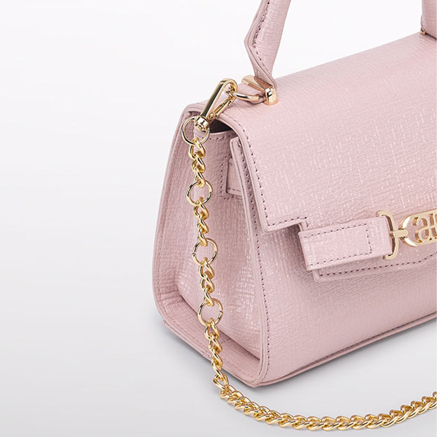 Pink Textured Faux Leather Handbag