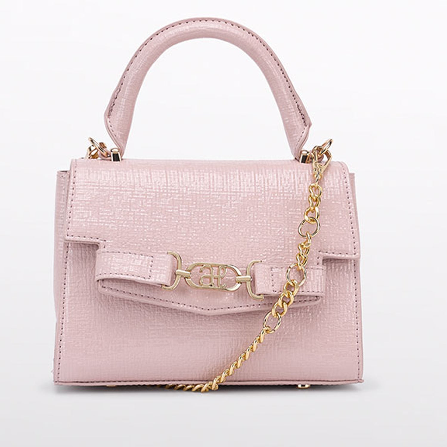 Pink Textured Faux Leather Handbag