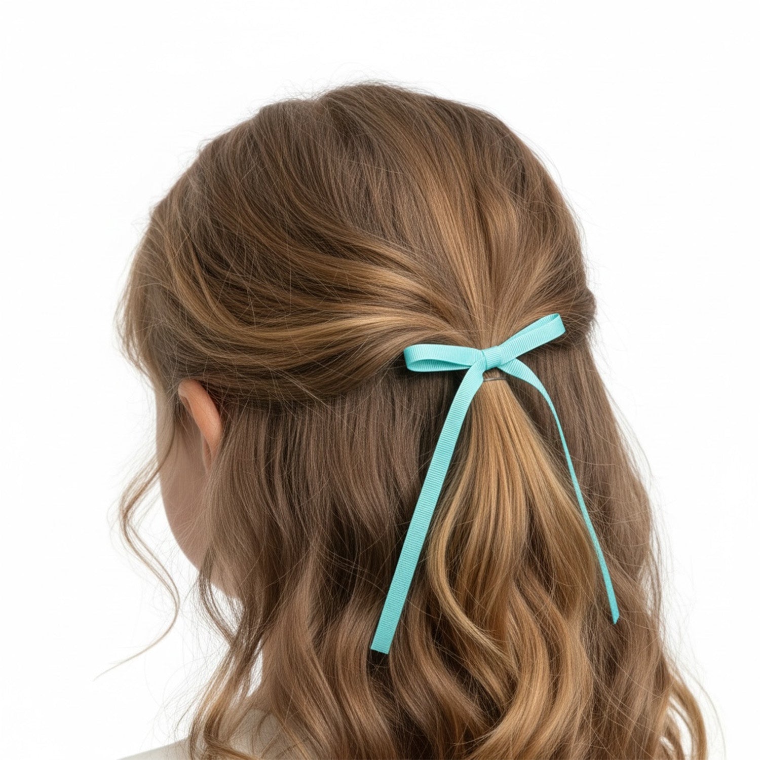 Aqua Ribbon Bow Hair Clips