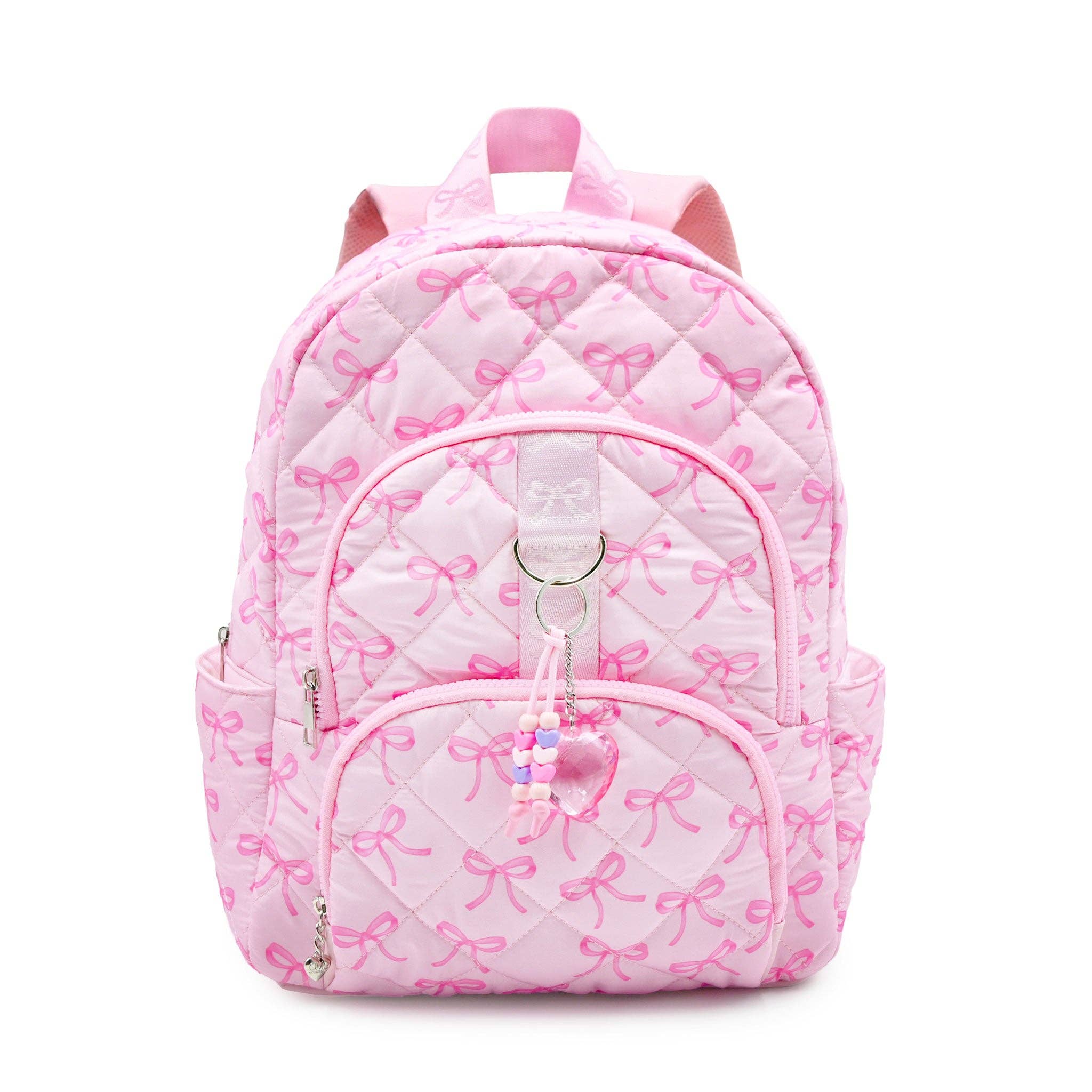Bow Printed Quilted Large Backpack with Charm
