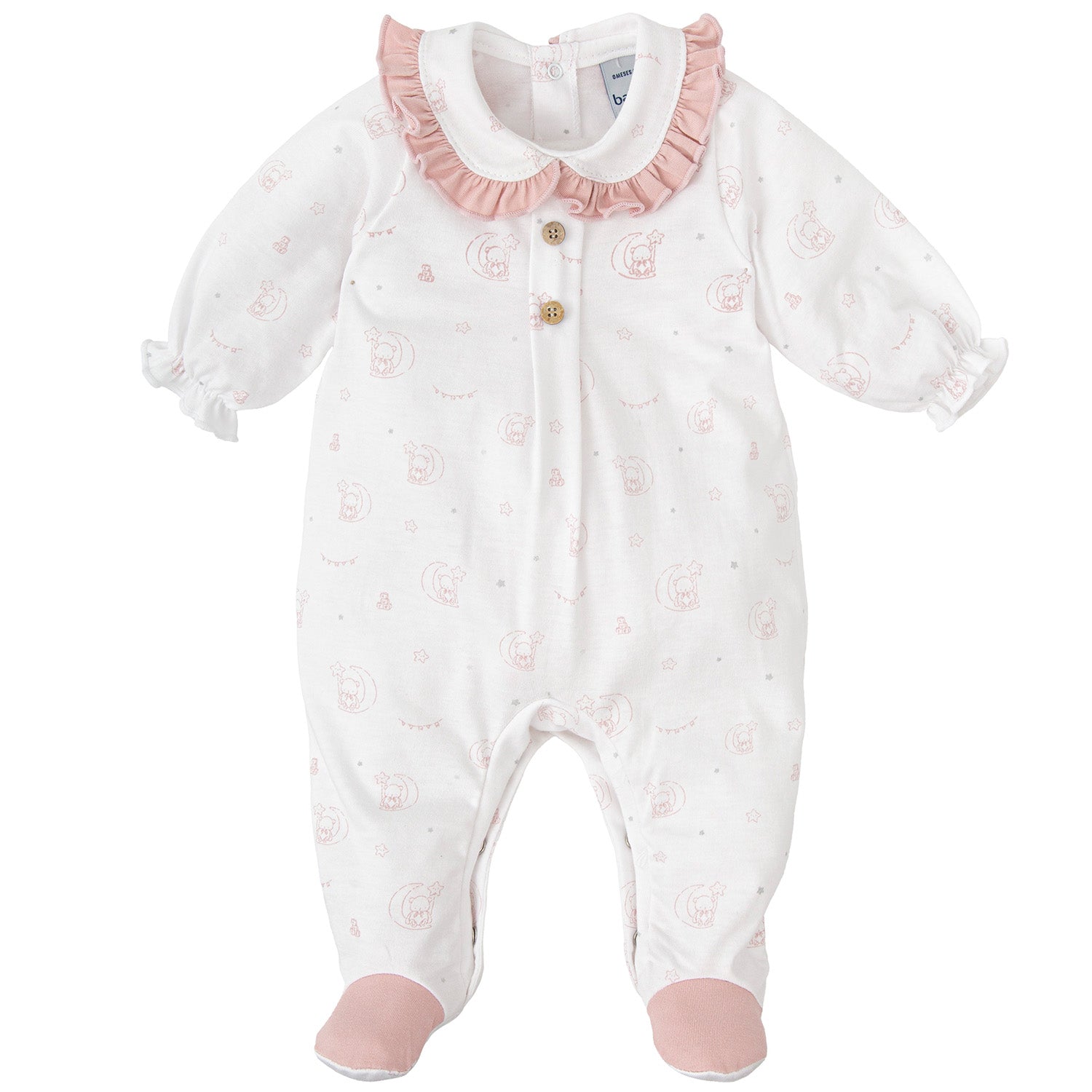 Pink Bear Frill Trim Babygrow